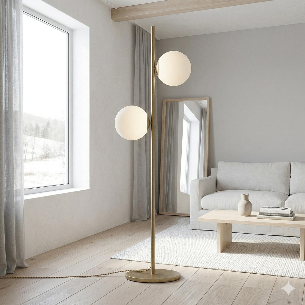 Modern Brass Double Globe Floor Lamp