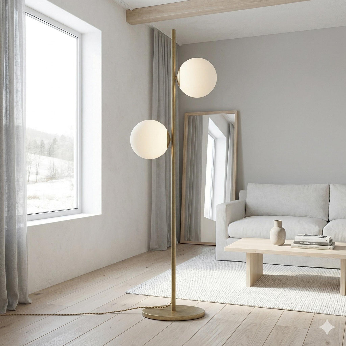 Modern Brass Double Globe Floor Lamp