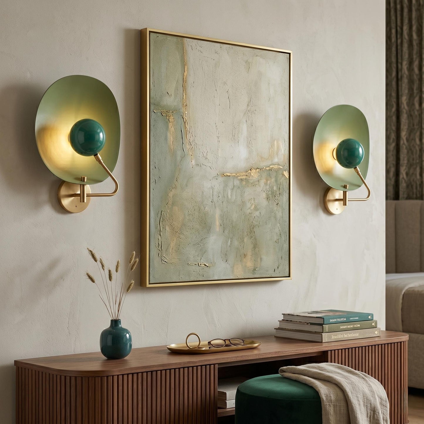 Brass Halo Sconce – Sculptural Mid-Century Modern Wall Light, Ambient Glow Lamp