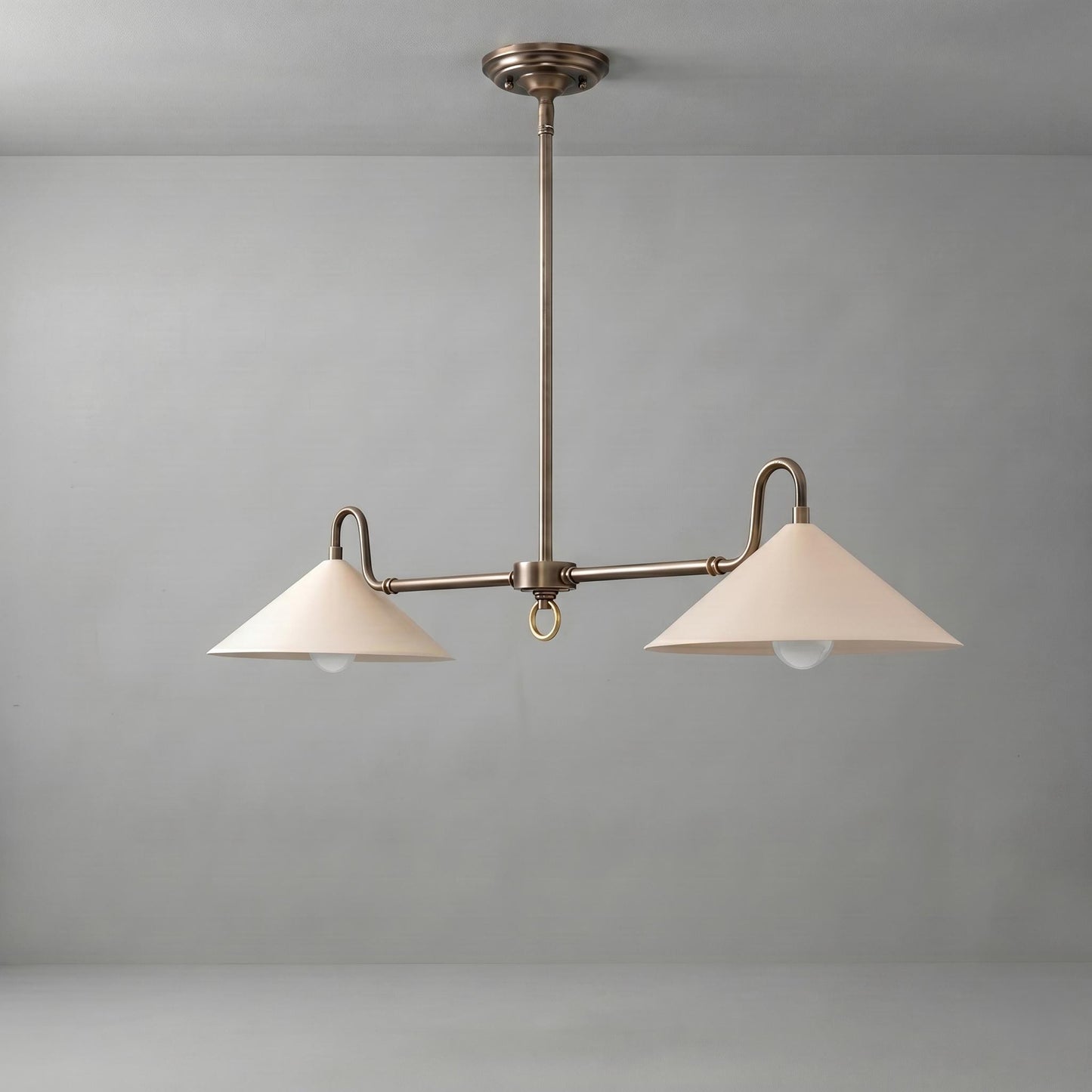 Dual Shade Brass Chandelier – Modern Linear Kitchen Island Lighting (Customizable Drop)
