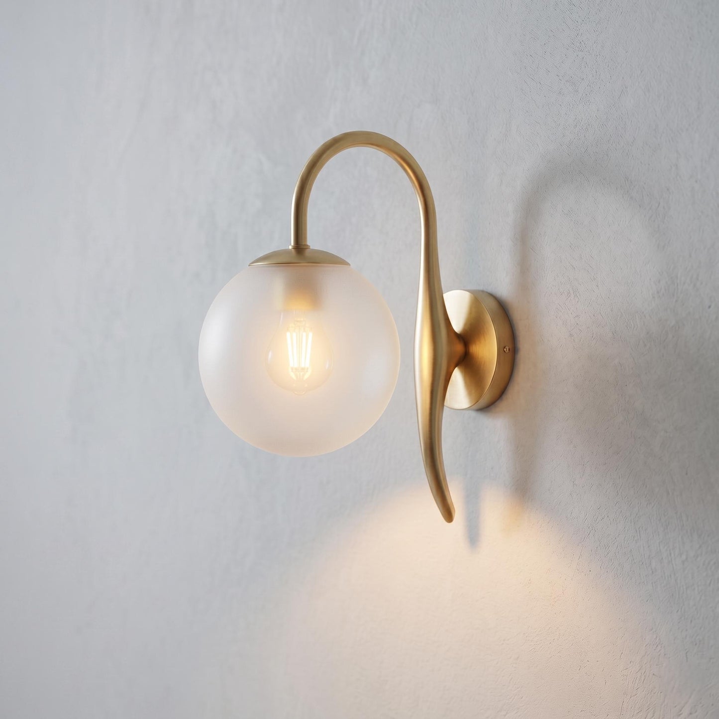 Brass Globe Wall Sconce – Modern Minimalist Frosted Glass Bedside Lamp Fixture