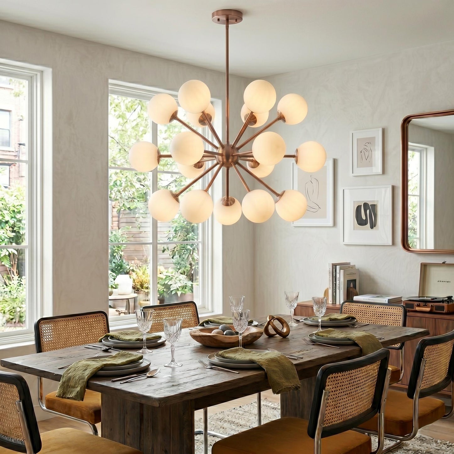Sputnik Chandelier, 17 Light Globe Chandelier, Mid Century Modern Lighting, Glass Globe Pendant, Modern Brass Chandelier, Ceiling Light