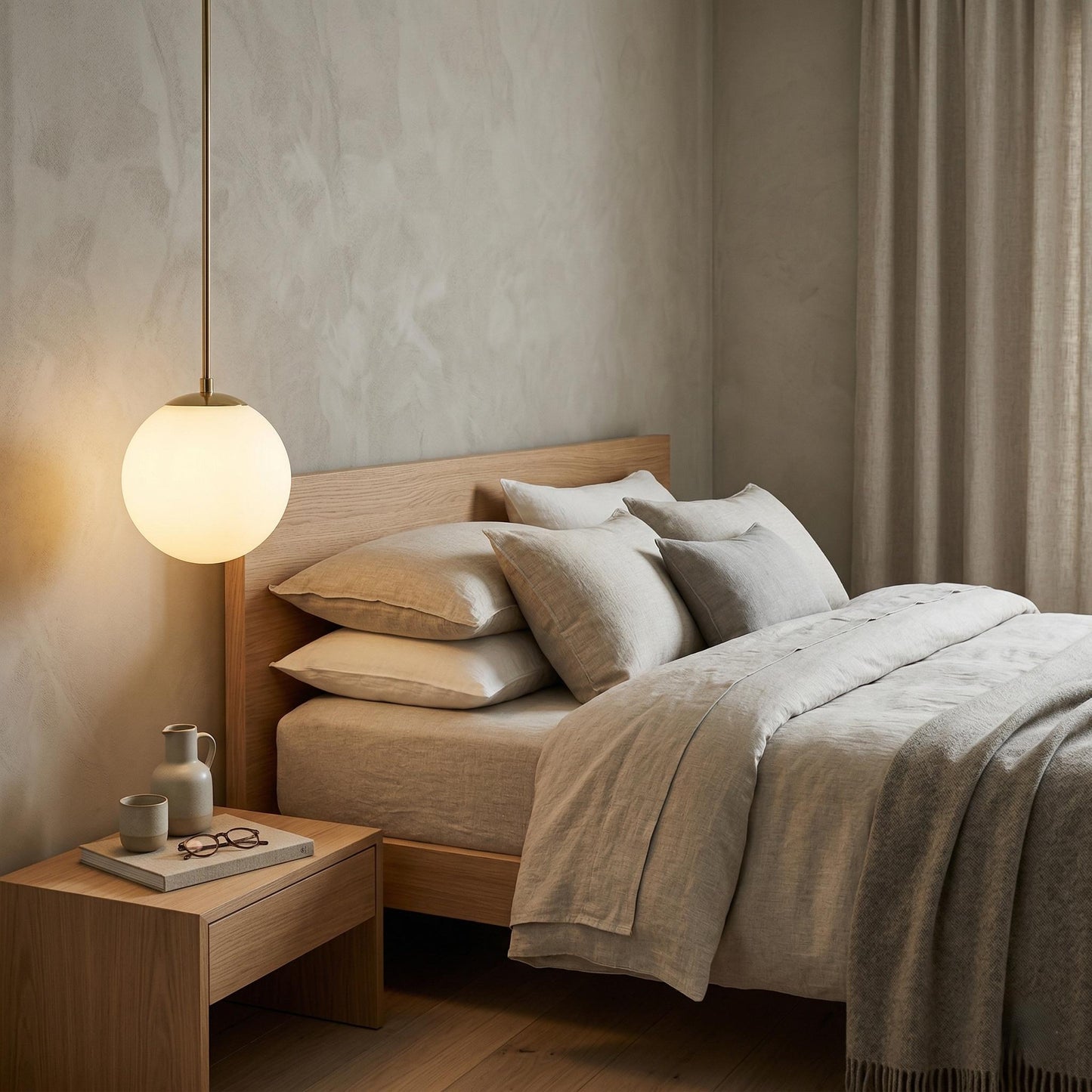 Brass Globe Pendant Light, 6 Inch Opal Glass, Minimal Hanging Lamp, Custom Length