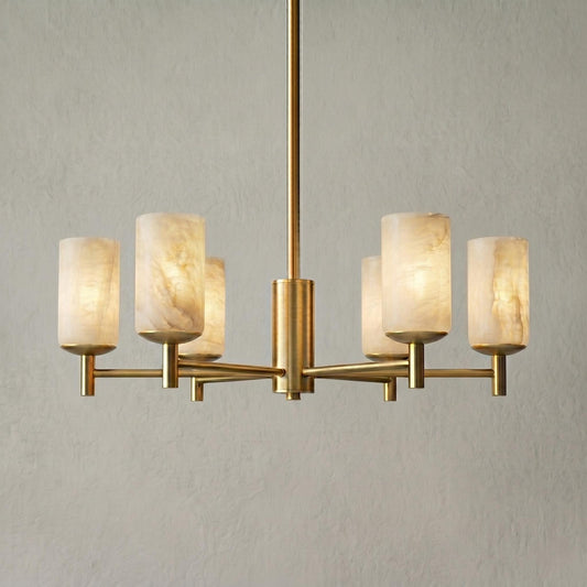 6 Light Alabaster Chandelier, Brass Ceiling Light, Modern Dining Room Chandelier, Luxury Alabaster Lighting, Custom Finish