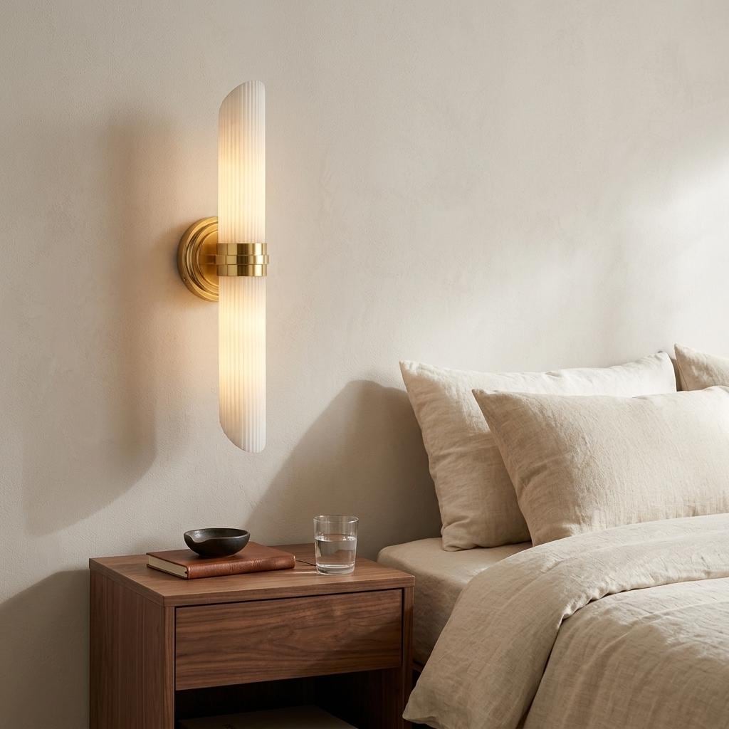 Modern Alabaster Wall Sconce, Fluted Stone Wall Light, Luxury Alabaster Lamp, Contemporary Bathroom Vanity Light, Handmade Sconce