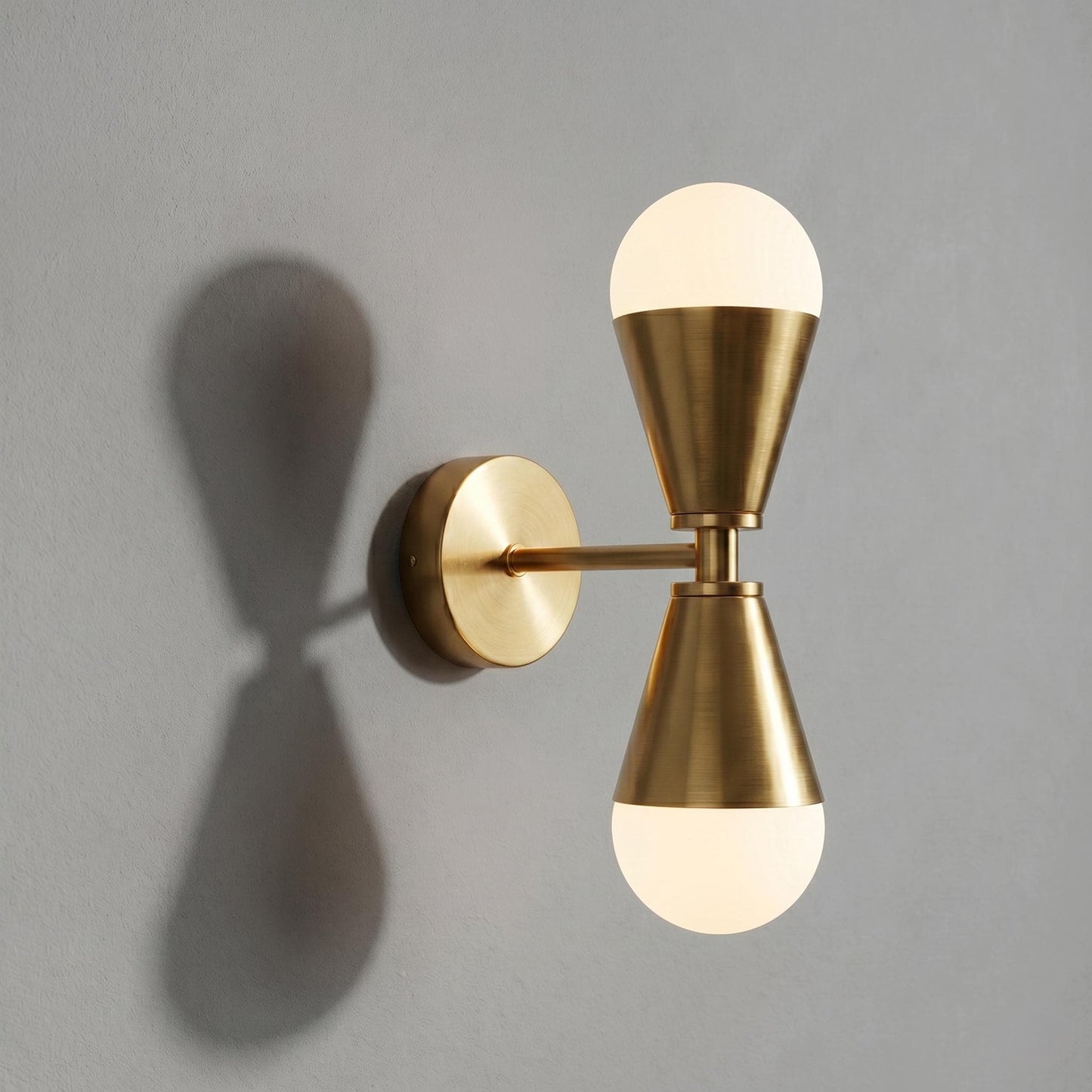 Modern Brass Double Sconce – Frosted Glass Globe Wall Lamp – Mid Century Lighting