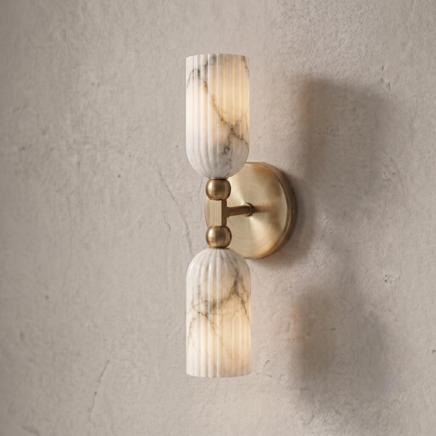 Fluted Alabaster Wall Sconce, Brass Wall Lamp, Modern Bathroom Vanity Light, Natural Stone Wall Fixture, Luxury Bedroom Sconce