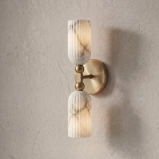 Fluted Alabaster Wall Sconce, Brass Wall Lamp, Modern Bathroom Vanity Light, Natural Stone Wall Fixture, Luxury Bedroom Sconce