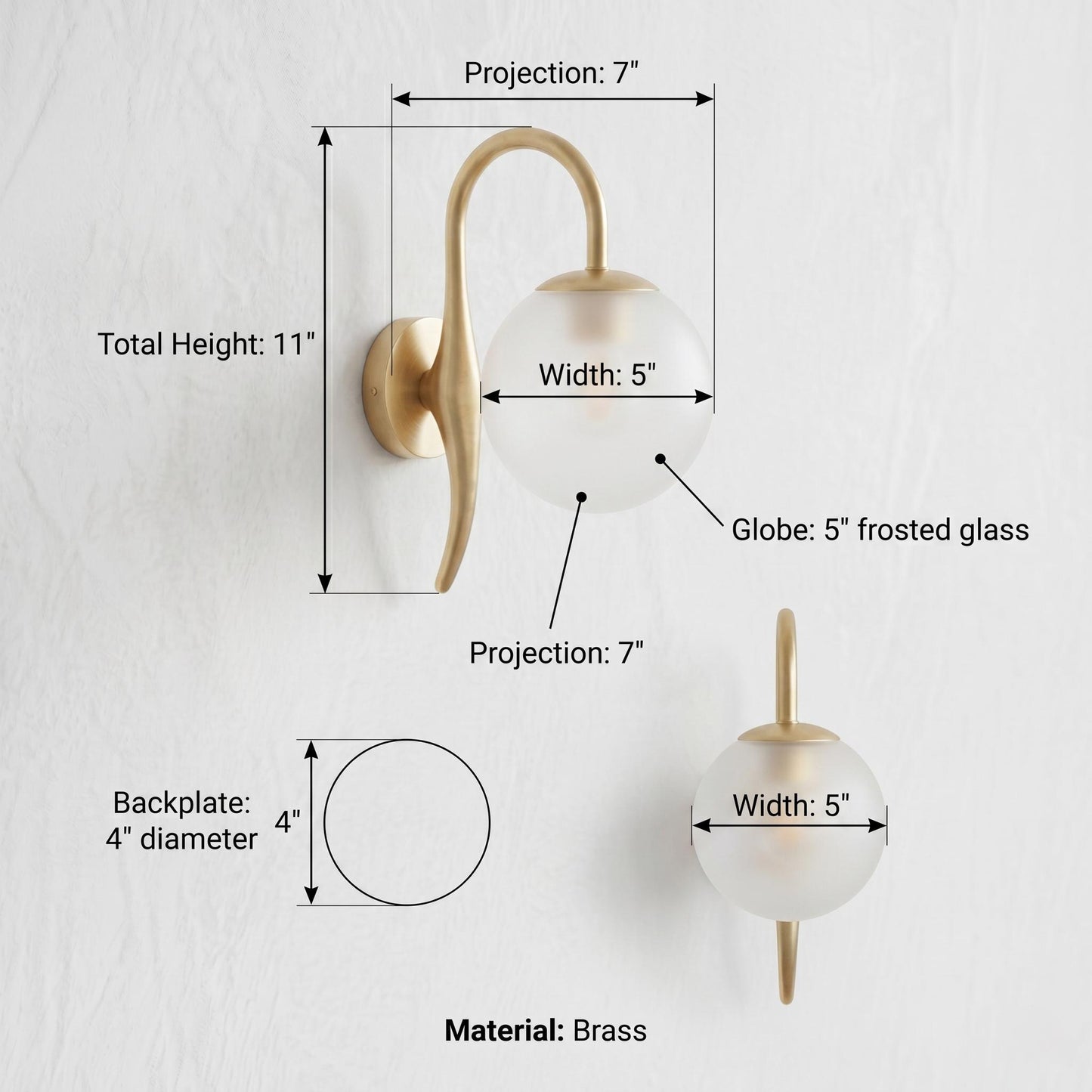 Brass Globe Wall Sconce – Modern Minimalist Frosted Glass Bedside Lamp Fixture