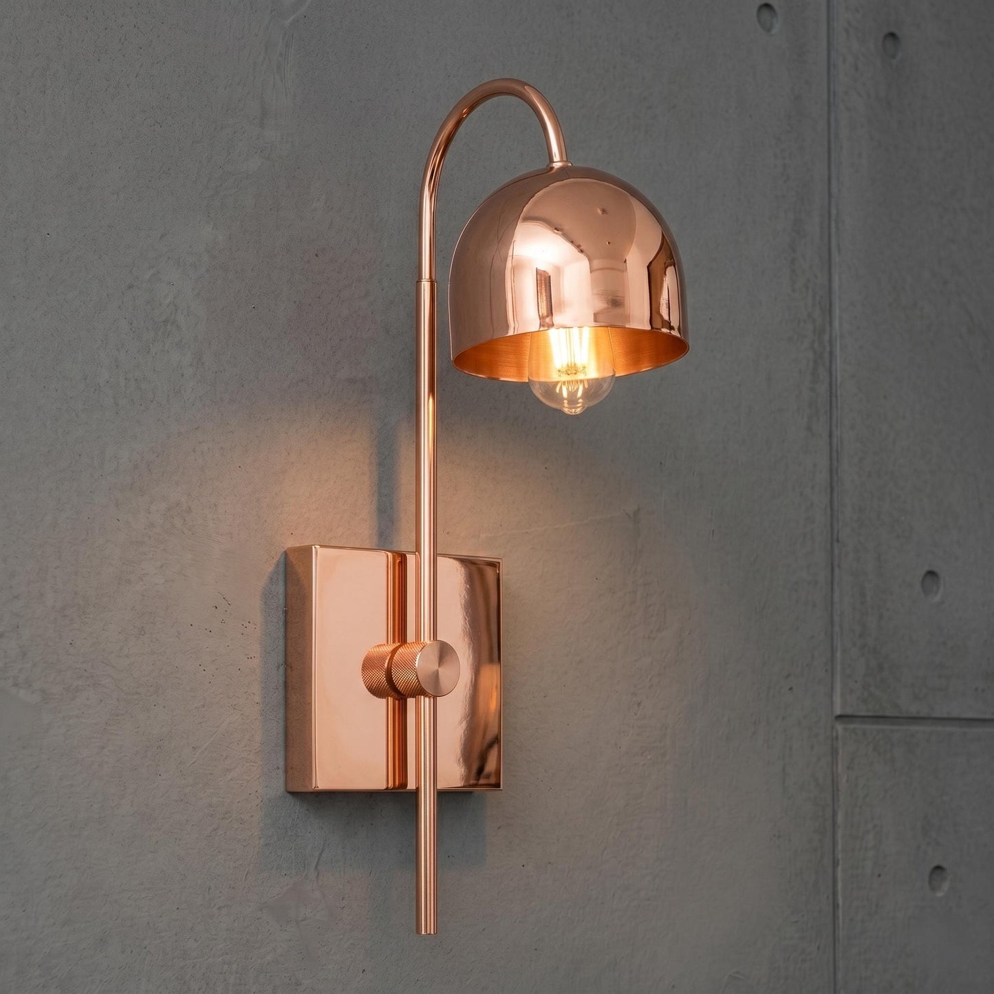 Modern Brass Wall Sconce, Minimal Dome Shade Wall Lamp, Brushed Brass Bedside Light, Mid Century Wall Light, Plug In / Hardwired Sconce