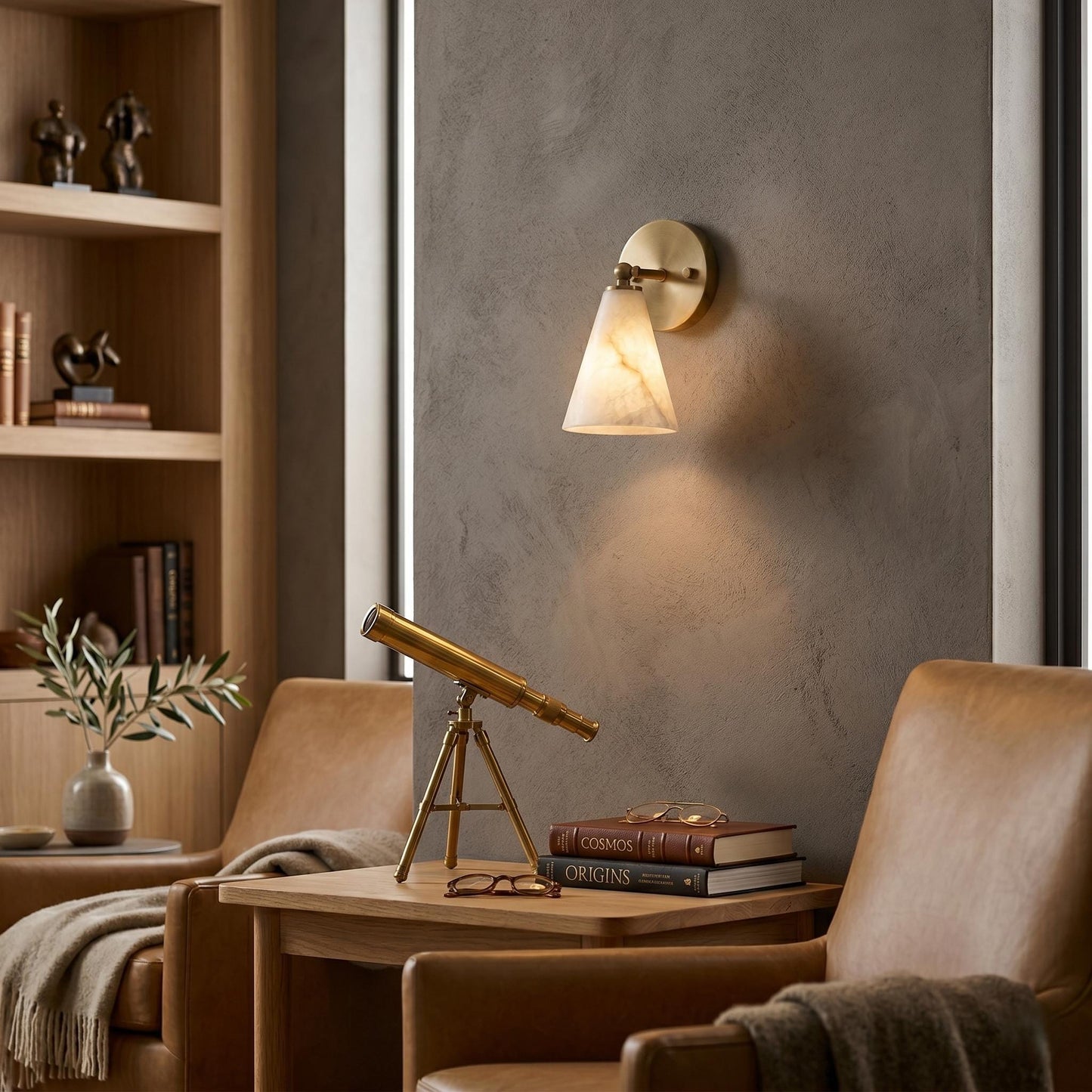 Modern Alabaster Wall Sconce, Brass Wall Light, Luxury Marble Wall Lamp, Bedroom Bedside Sconce, Bathroom Vanity Light, Handmade Lighting