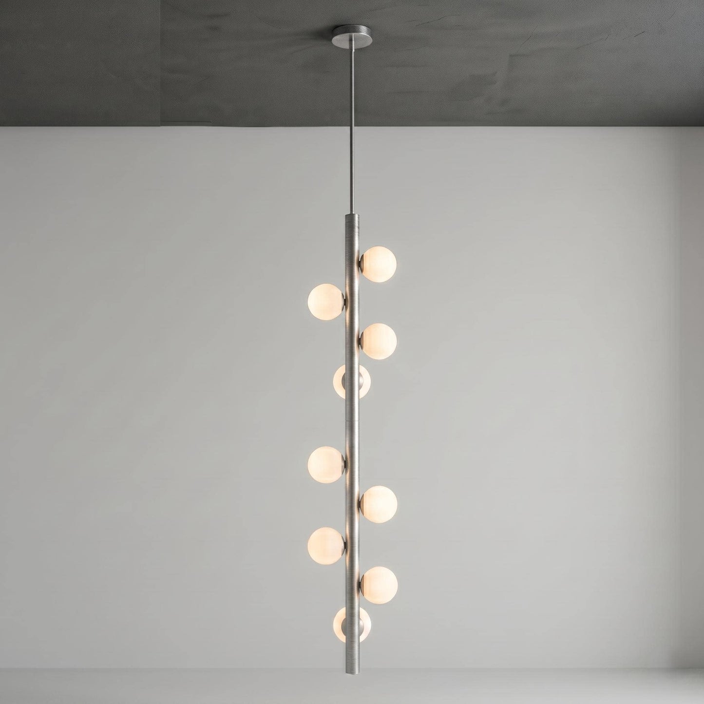Luxury Brass Globe Chandelier | 76" Vertical Pendant Light, Opal Glass Globes