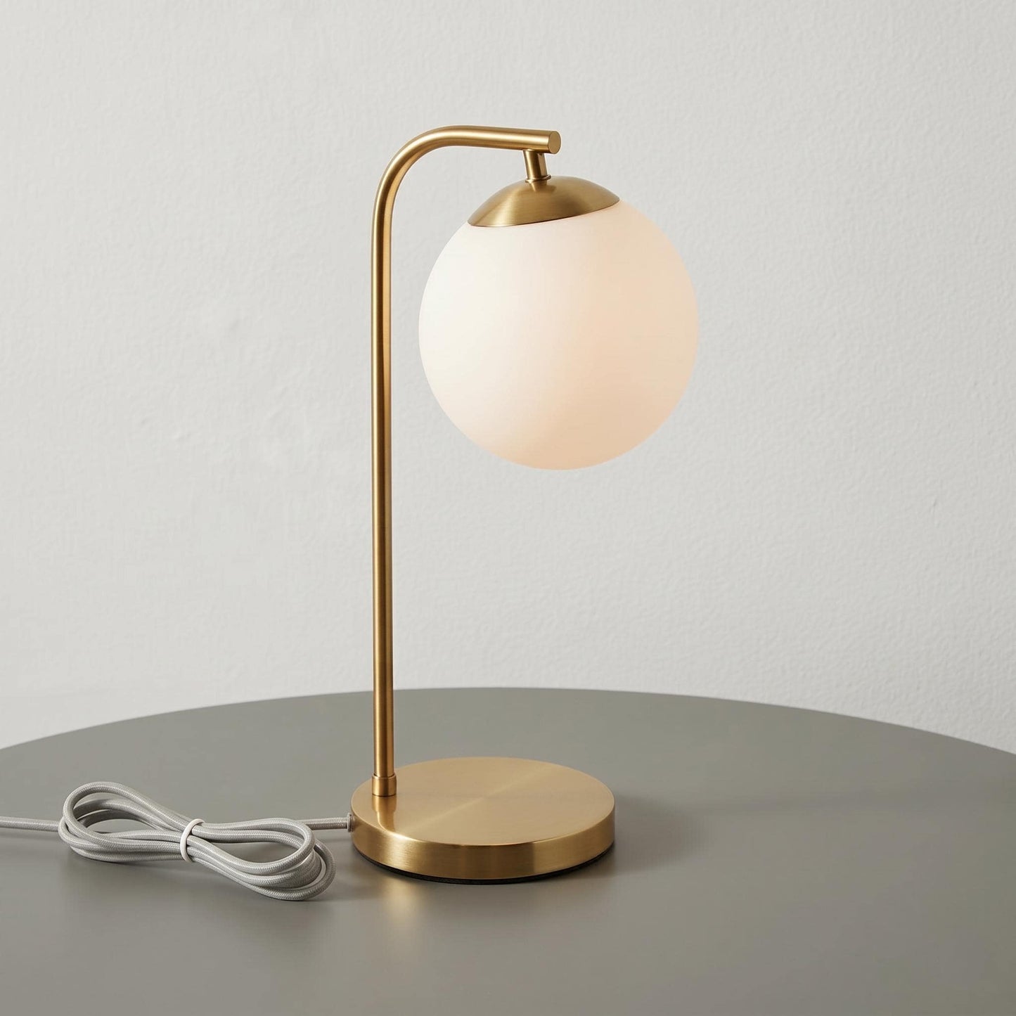 Modern Brass Globe Table Lamp – Frosted Glass Ball, Mid Century Desk Light