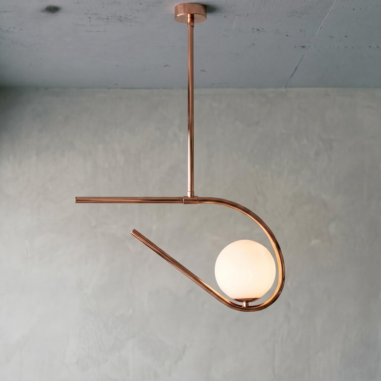 Sculptural Brass Chandelier – 6” Opal Globe Ceiling Light – Minimalist Artistic Pendant – Luxury Statement Lighting Fixture