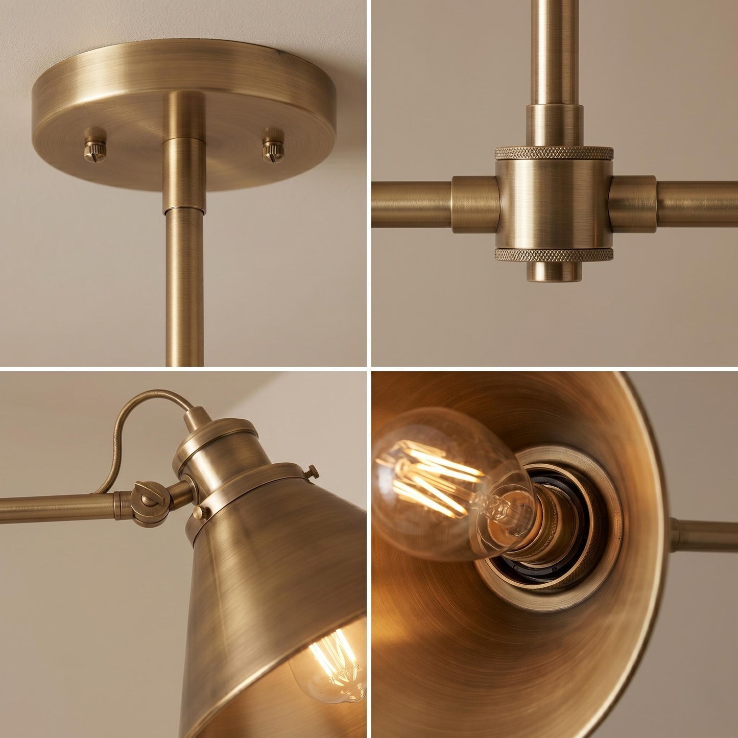 Brass Linear Chandelier – 35" Industrial Style Pendant Light – Modern Farmhouse Kitchen Island Fixture