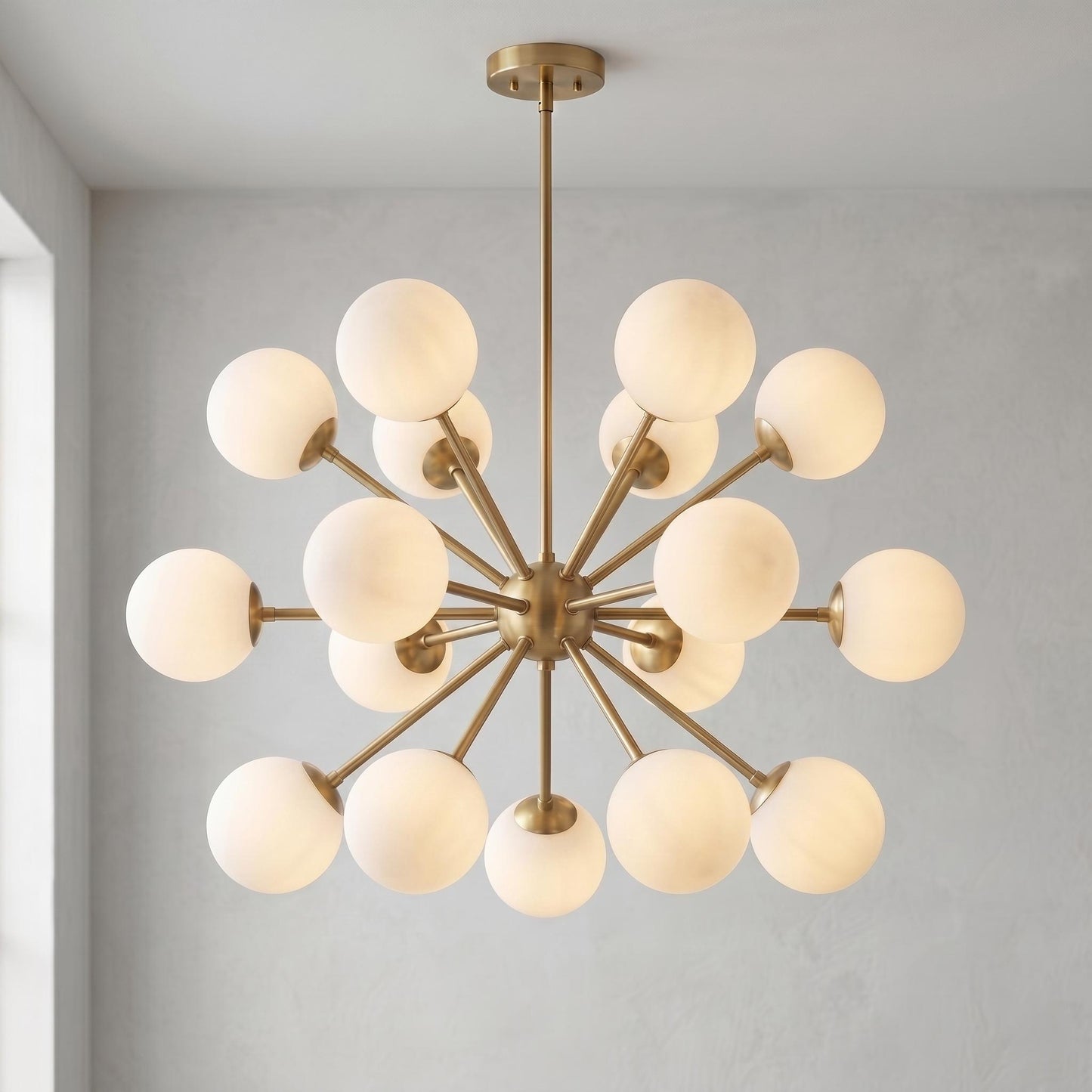Sputnik Chandelier, 17 Light Globe Chandelier, Mid Century Modern Lighting, Glass Globe Pendant, Modern Brass Chandelier, Ceiling Light
