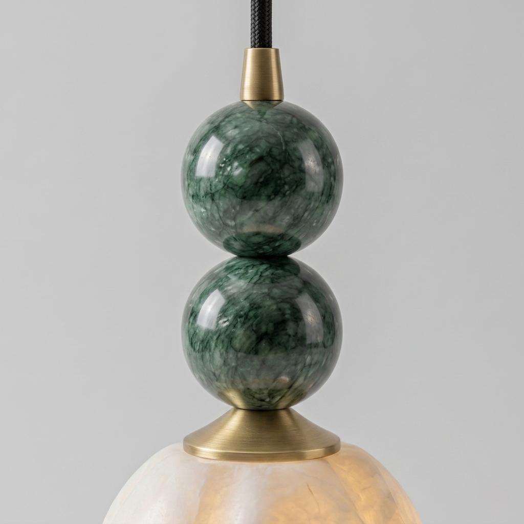 Alabaster Pendant Light, Brass Hanging Lamp, Stone Beaded Pendant, Luxury Kitchen Island Lighting, Custom Fixture
