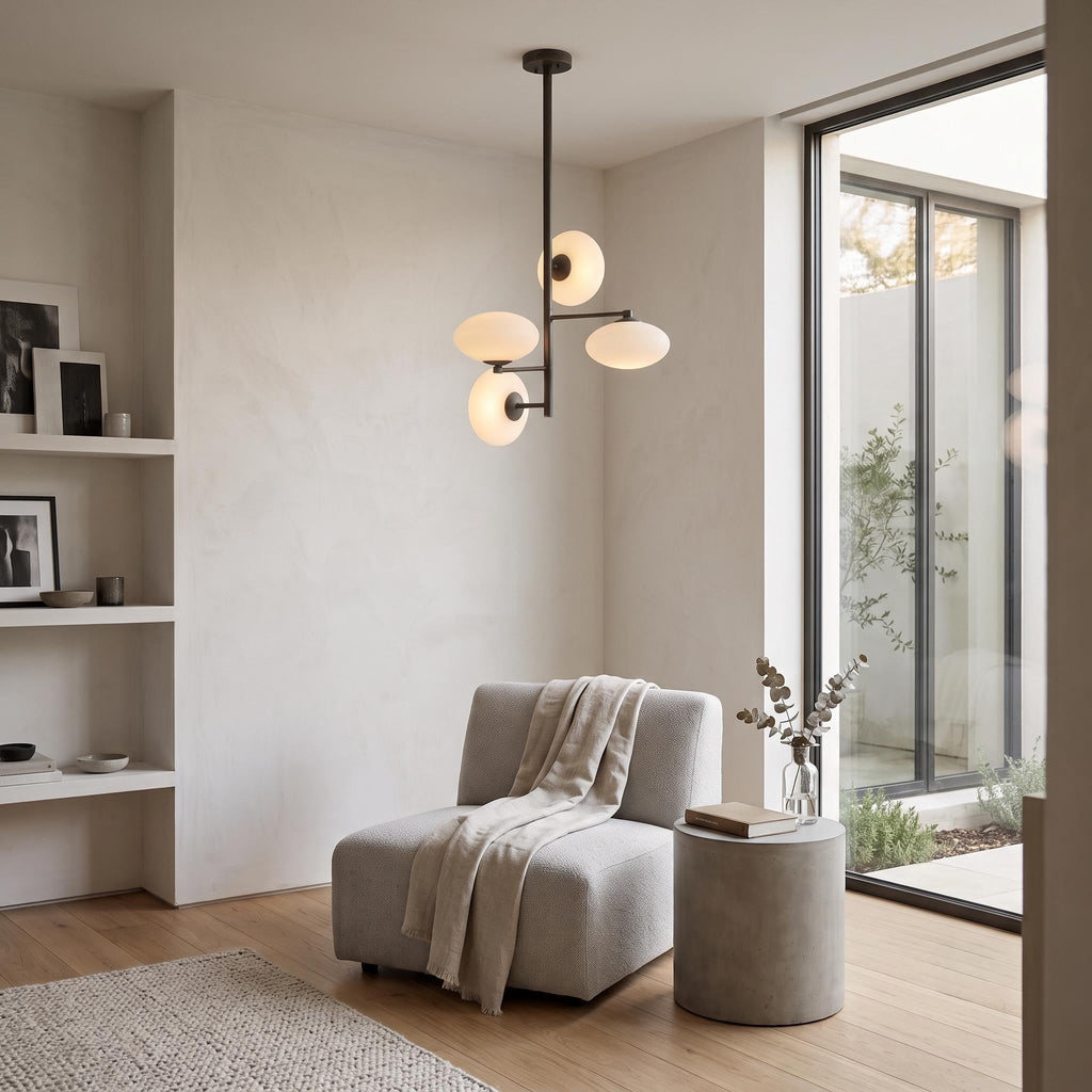 Modern Brass Opal Glass Chandelier