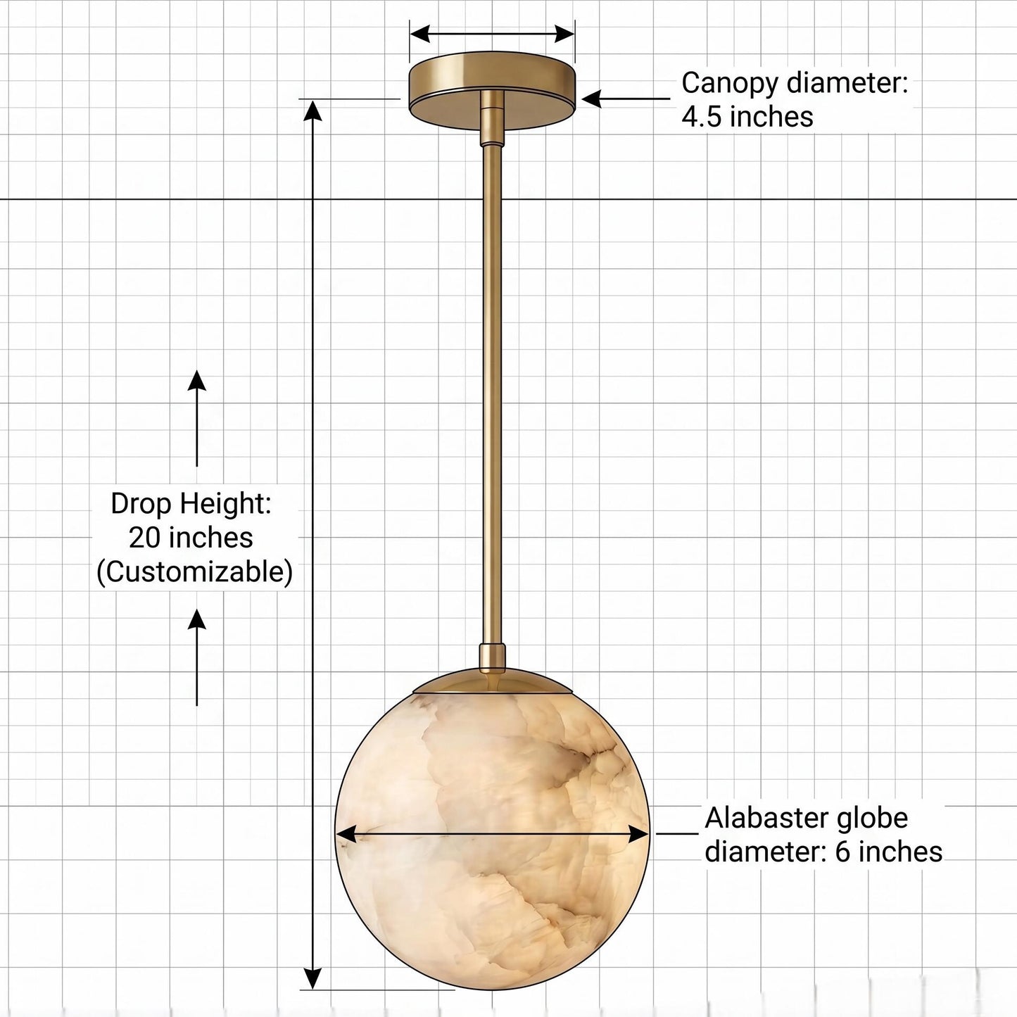 Alabaster Globe Pendant Light, Brass Hanging Lamp, Luxury Kitchen Island Lighting, Modern Stone Pendant, Custom Finish