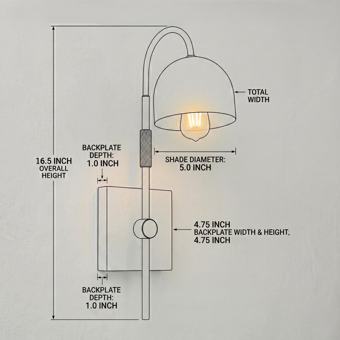 Modern Brass Wall Sconce, Minimal Dome Shade Wall Lamp, Brushed Brass Bedside Light, Mid Century Wall Light, Plug In / Hardwired Sconce