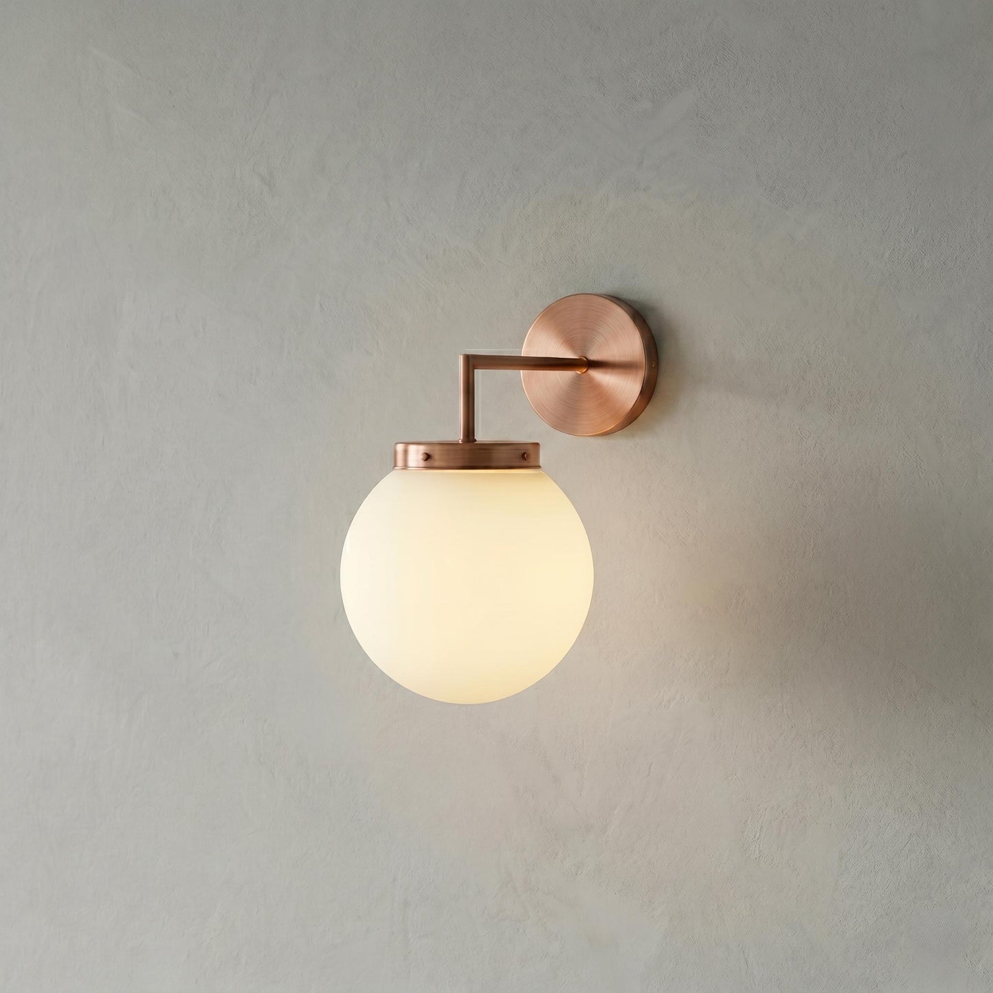 Modern Brass Wall Sconce, 6 Inch Opal Glass Globe Light, Minimalist Vanity Lamp
