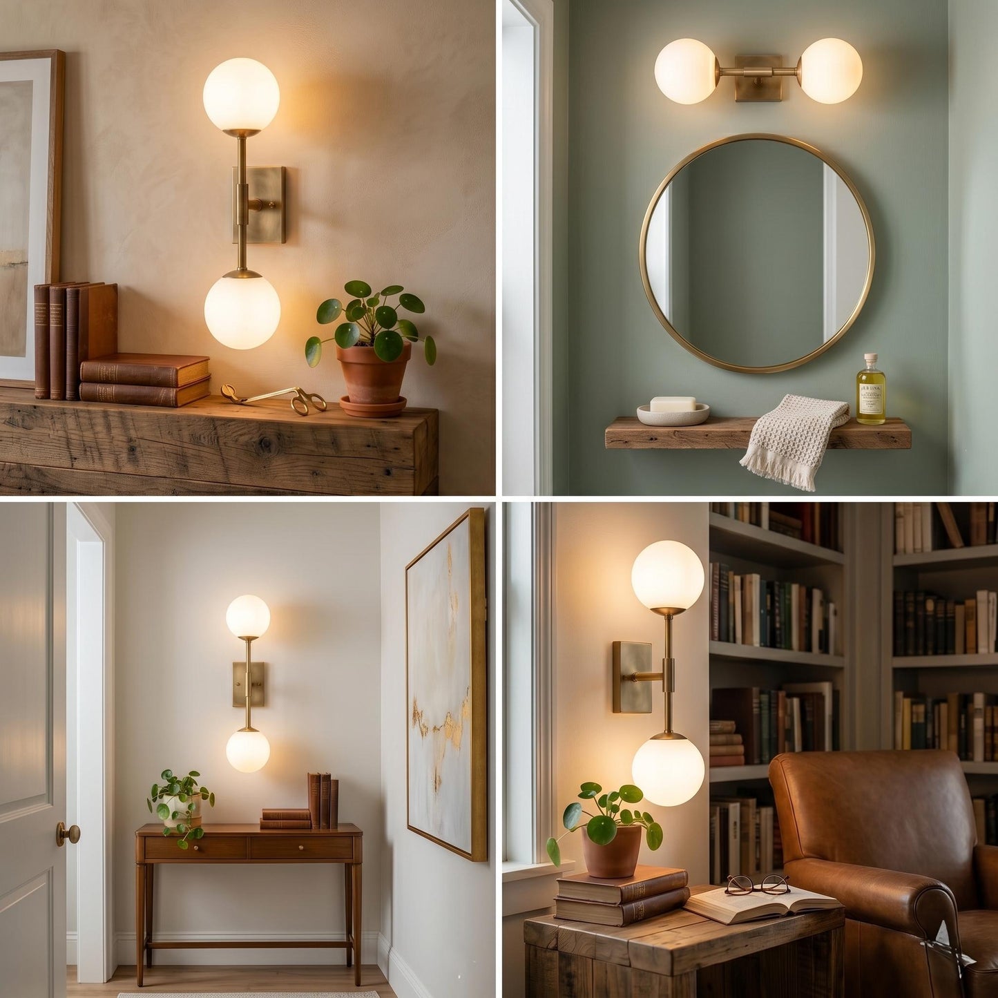 Minimal Brass Double Globe Sconce, Vertical Mid Century Wall Lamp, Luxury Lighting