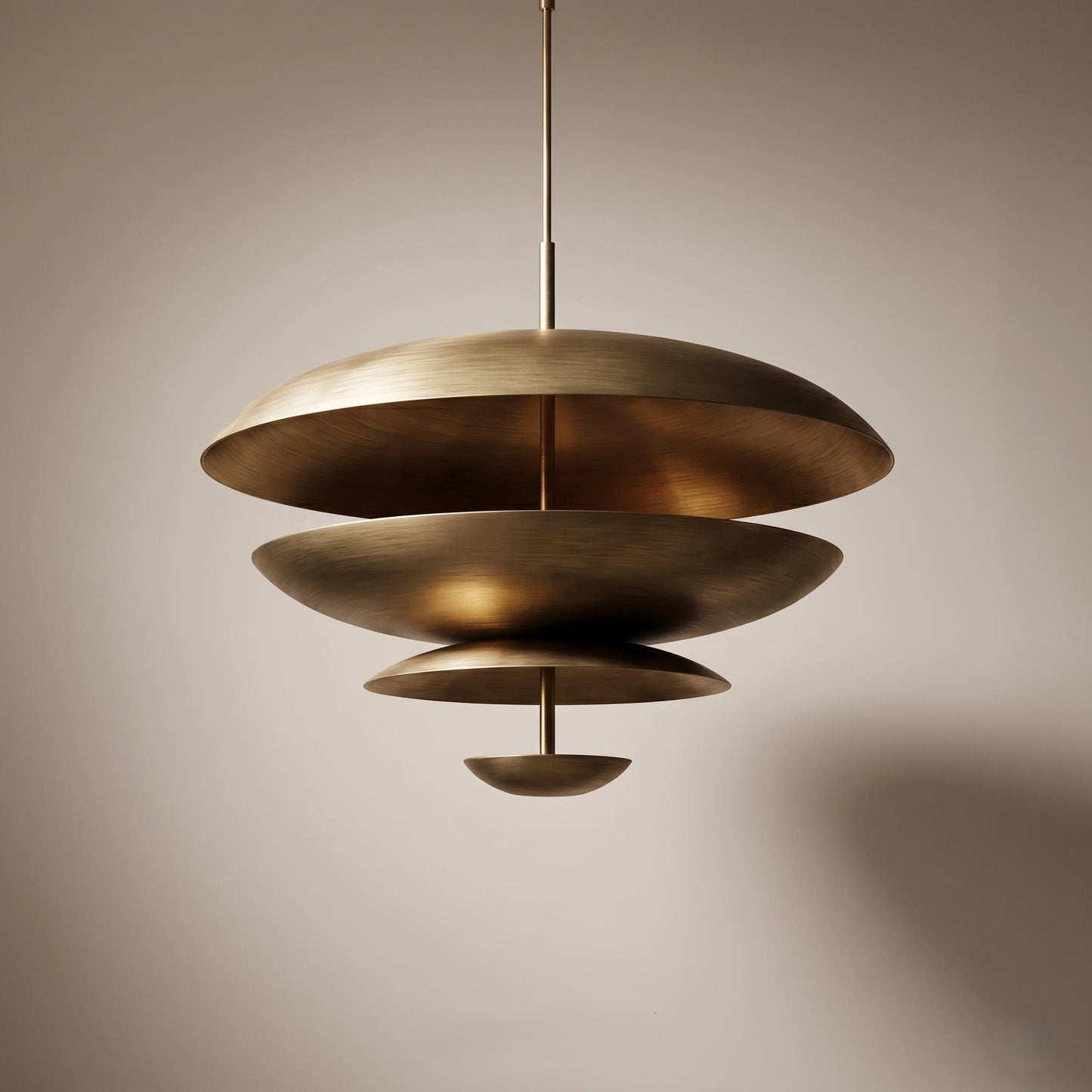 Modern Brass Tiered Chandelier, Mid Century Pendant Light, Sculptural Ceiling Fixture, Luxury Dining Room Lighting