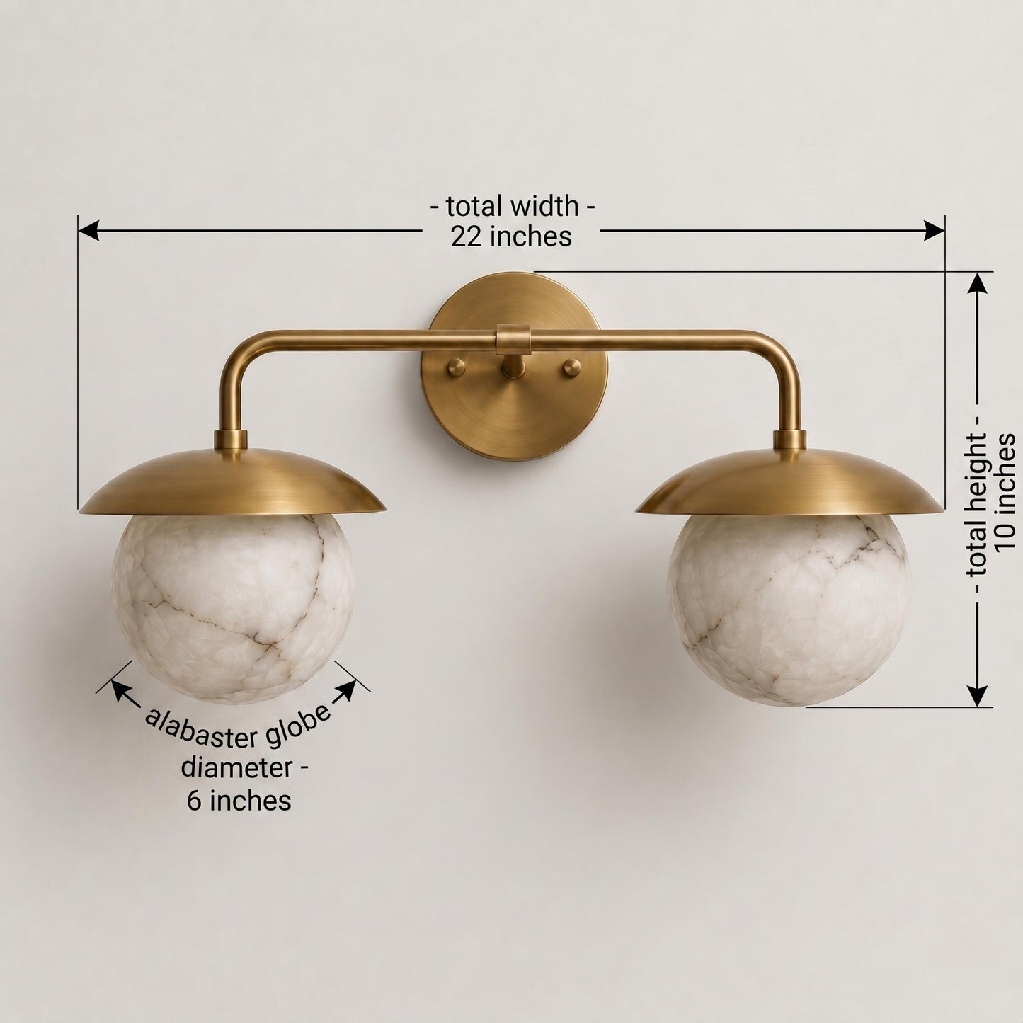 Double Alabaster Globe Wall Sconce, Brass Vanity Light, Modern Bathroom Wall Lamp, Luxury Natural Stone Lighting, Mid Century Wall Fixture