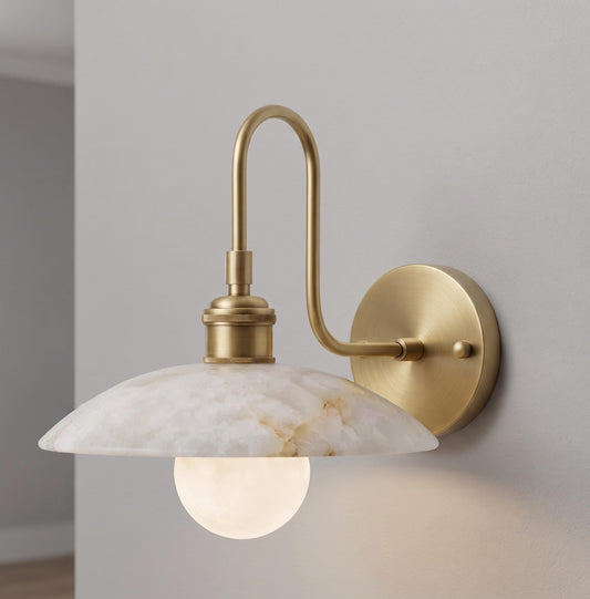 Alabaster Wall Sconce, Brass Wall Lamp, Modern Bathroom Vanity Light, Mid Century Wall Light, Luxury Bedroom Hallway Sconce
