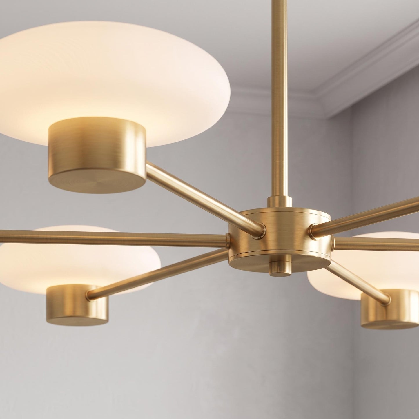 Modern Brass Sputnik Chandelier, 6 Light Opal Glass Ceiling Light, Mid Century Pendant, Dining Room Kitchen Island Lighting