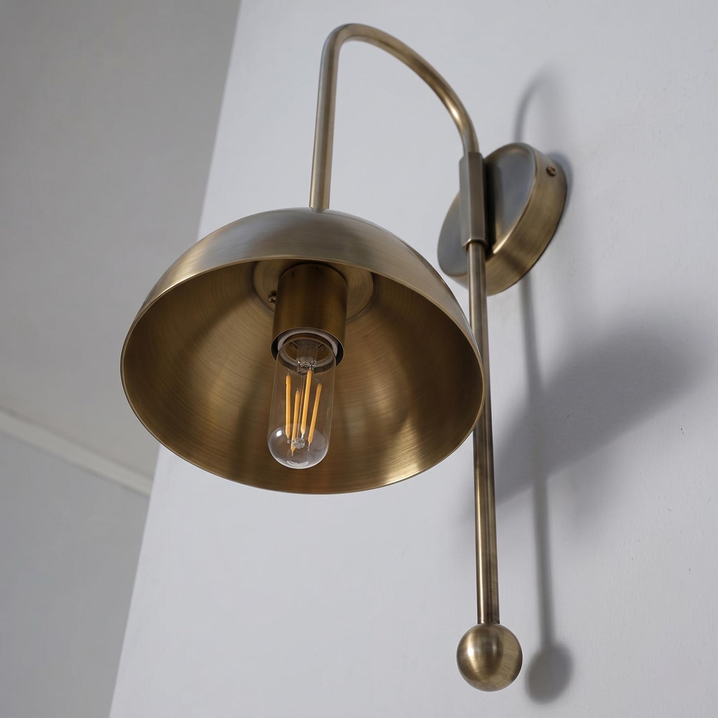 Modern Brass Wall Sconce, Tall Dome Shade Wall Lamp, Minimal Bedside Wall Light, Mid Century Brass Lighting Fixture, Plug In / Hardwired