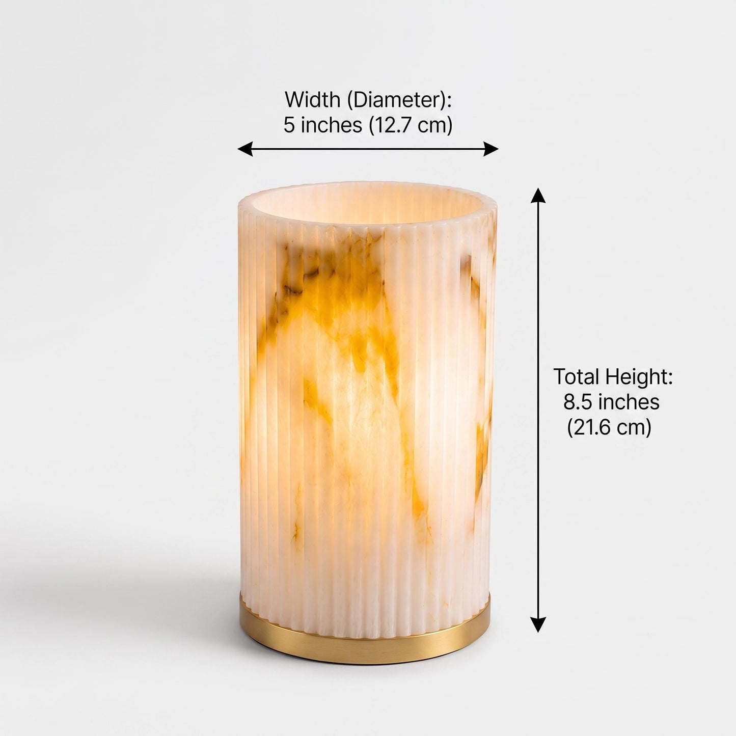 Modern Alabaster Table Lamp, Marble Effect Bedside Lamp, Ribbed Stone Accent Light, Brass Base, Minimal Home Decor