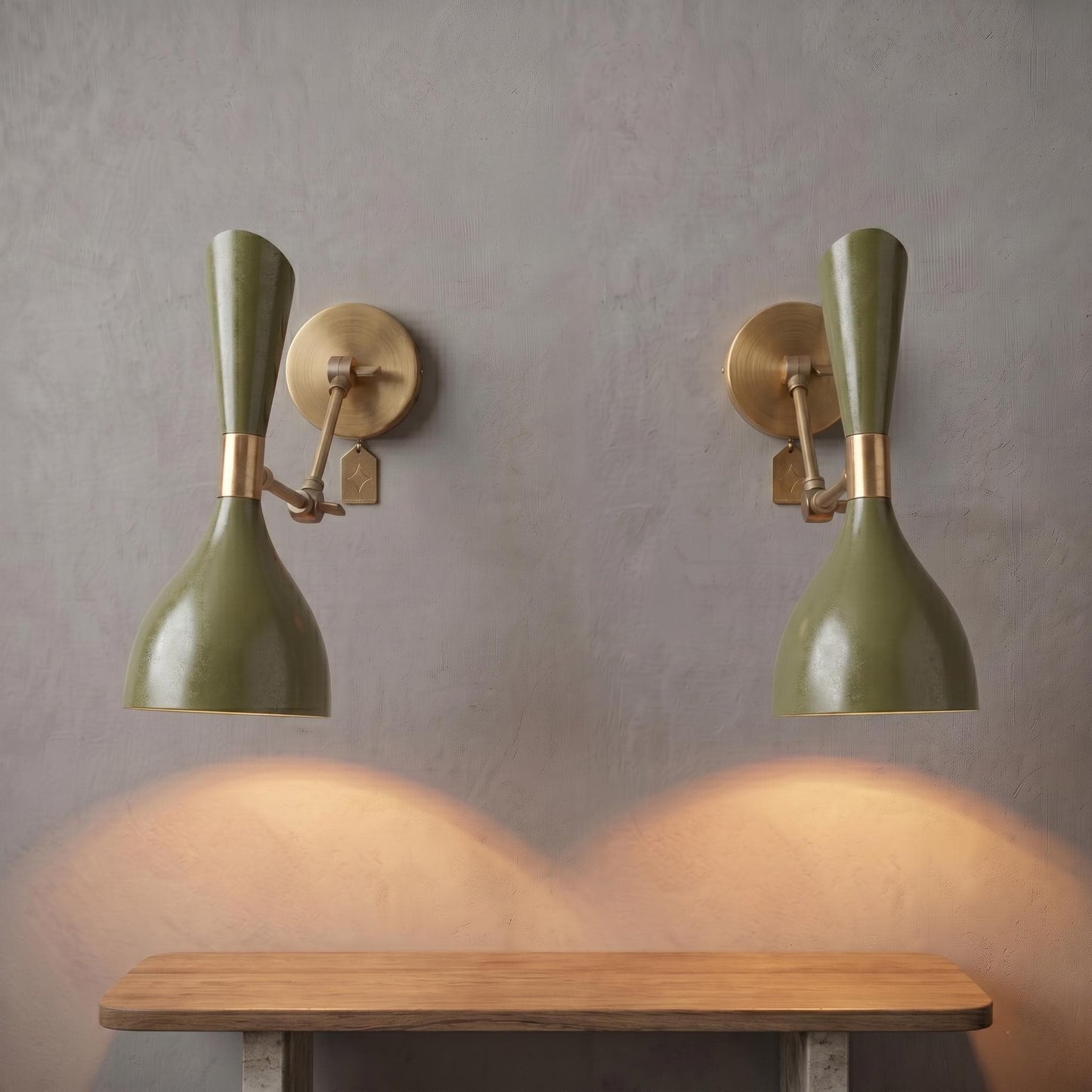 Adjustable Brass Swing Arm Sconce – Mid Century Modern Wall Light, Colorful Metal Shade