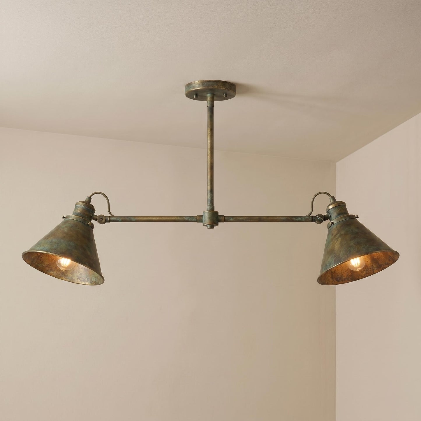 Brass Linear Chandelier – 35" Industrial Style Pendant Light – Modern Farmhouse Kitchen Island Fixture