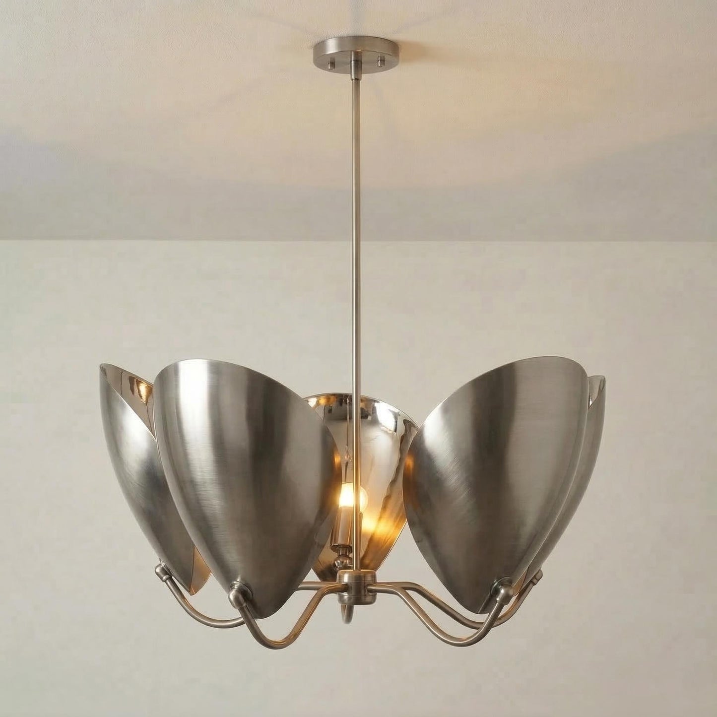 Handcrafted Brass Petal Chandelier – Sculptural Gold Ceiling Light, Mid Century Modern Fixture