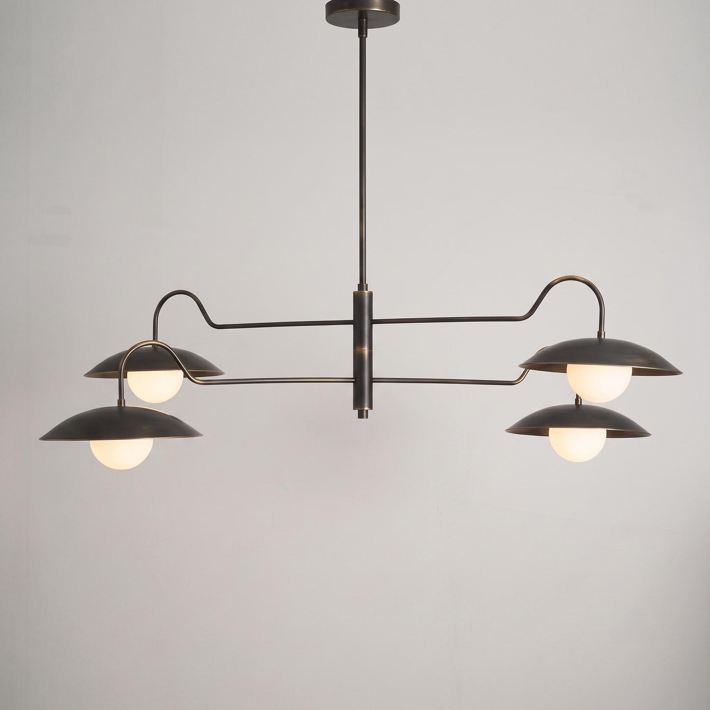 Modern Brass Swing Arm Chandelier, 4 Light Semi Flush Ceiling Light, Adjustable Brass Pendant, Mid Century Modern Dining Room Light