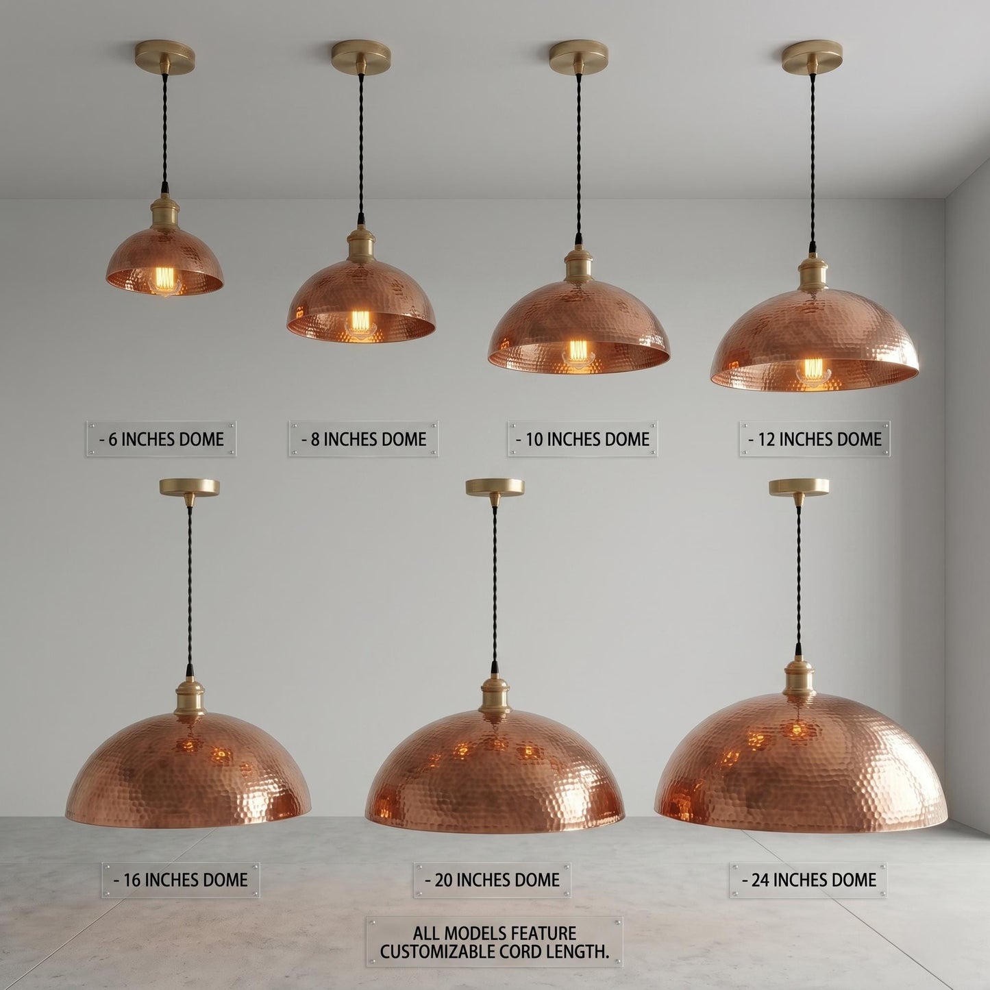 Hammered Copper Dome Pendant Light, Rustic Hanging Lamp, Kitchen Island Lighting