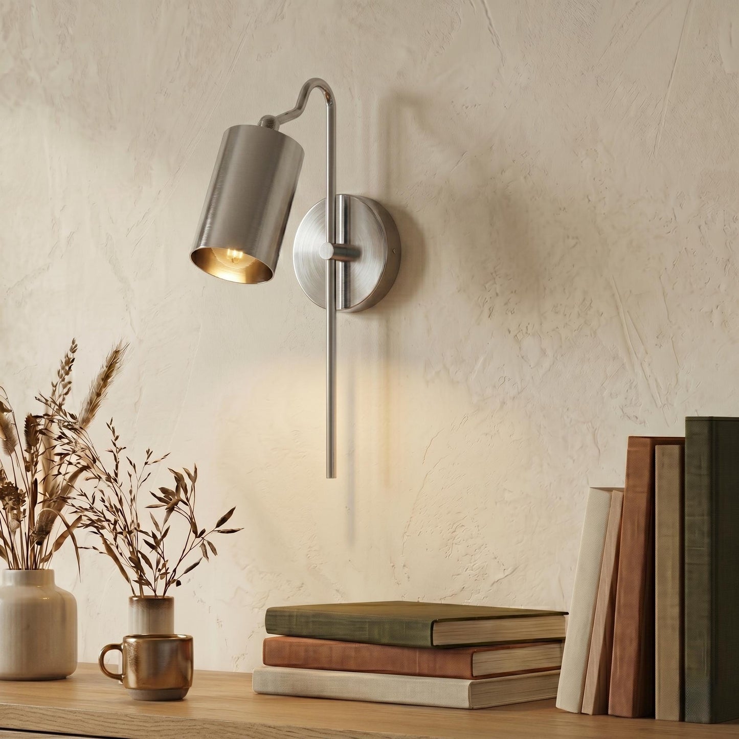 Modern Brass Adjustable Wall Sconce – Cylinder Shade Reading Light