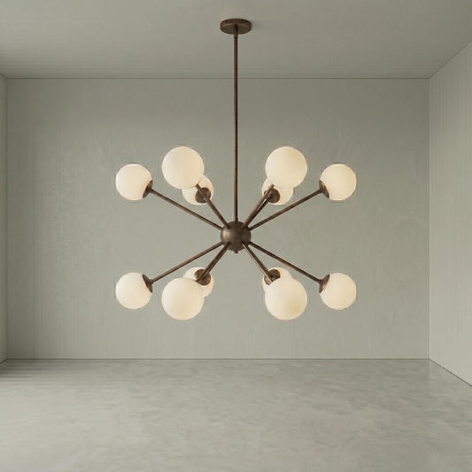 Sputnik Globe Chandelier, 12 Light Modern Chandelier, Mid Century Ceiling Light, Glass Globe Pendant, Brass Dining Room Chandelier
