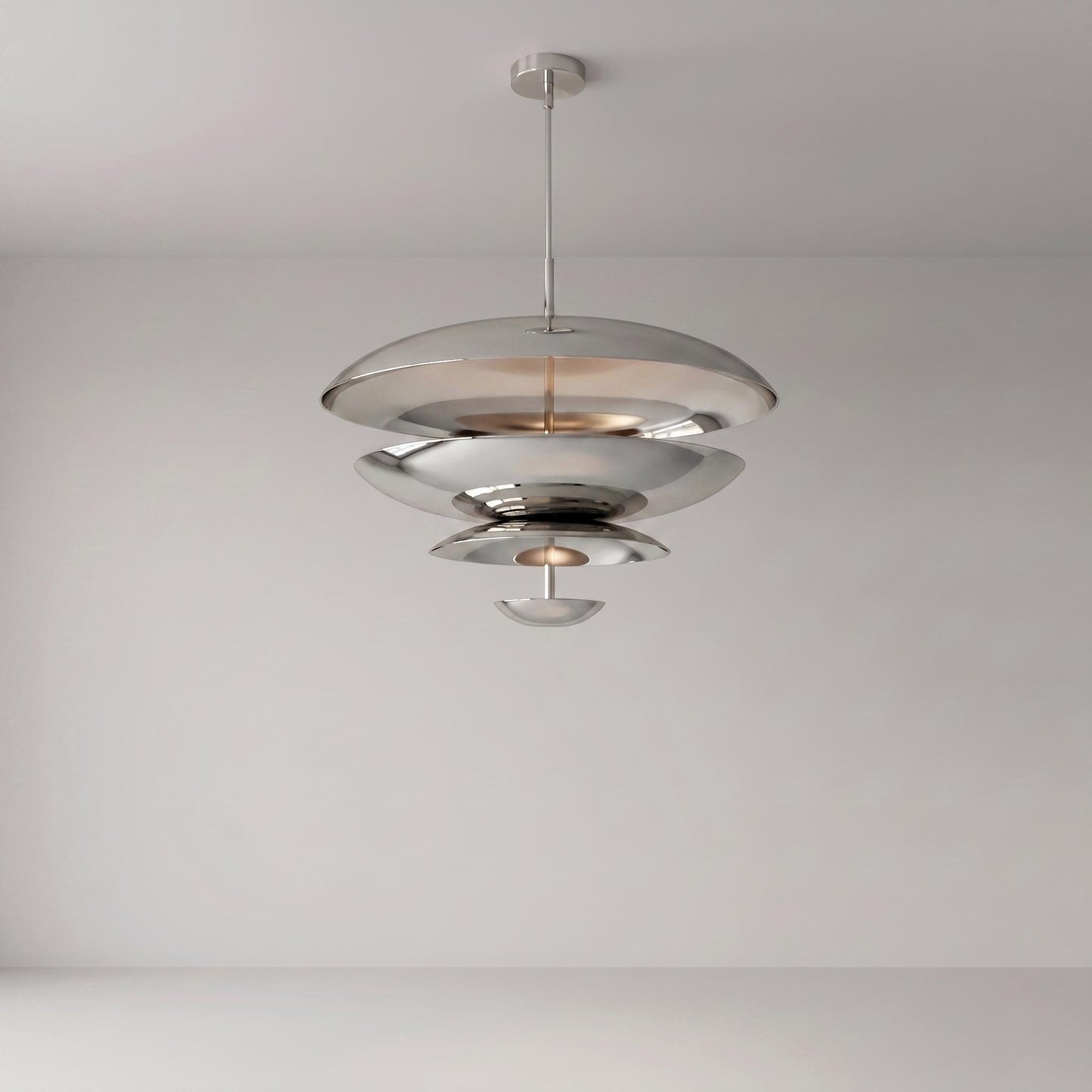 Modern Brass Tiered Chandelier, Mid Century Pendant Light, Sculptural Ceiling Fixture, Luxury Dining Room Lighting