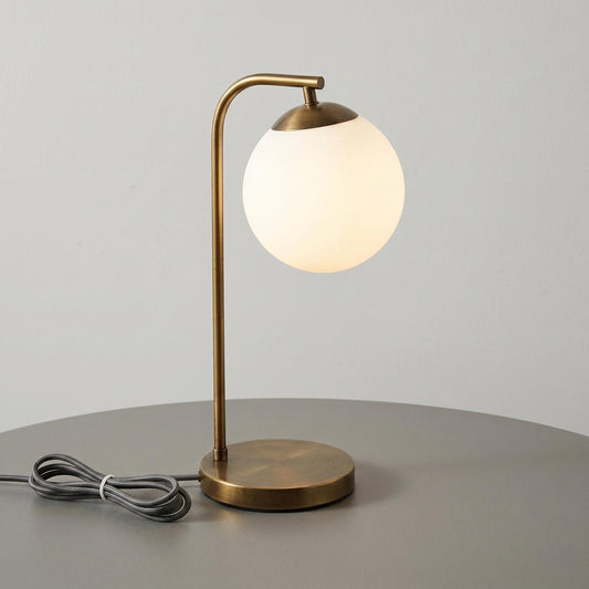 Modern Brass Globe Table Lamp – Frosted Glass Ball, Mid Century Desk Light