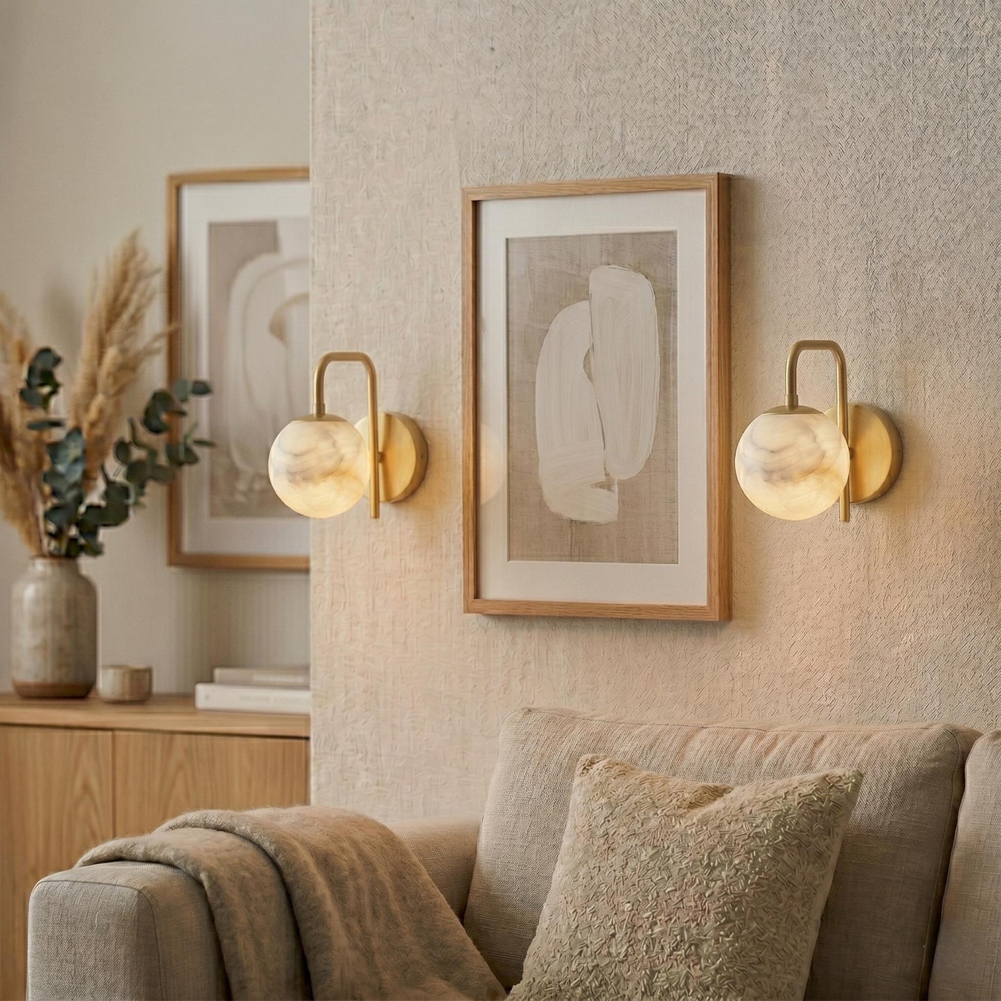 Alabaster Globe Wall Sconce, Brass Wall Light, Luxury Bathroom Vanity Light, Modern Stone Wall Fixture, Custom Finish