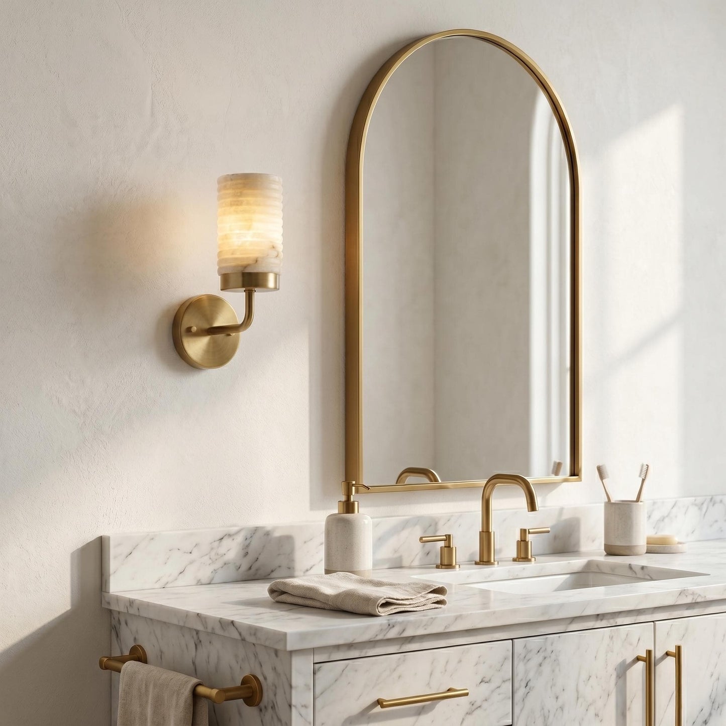Luxury Alabaster Wall Sconce, Brass Wall Light, Luxury Bathroom Vanity Light, Modern Stone Sconce, Custom Finish Fixture