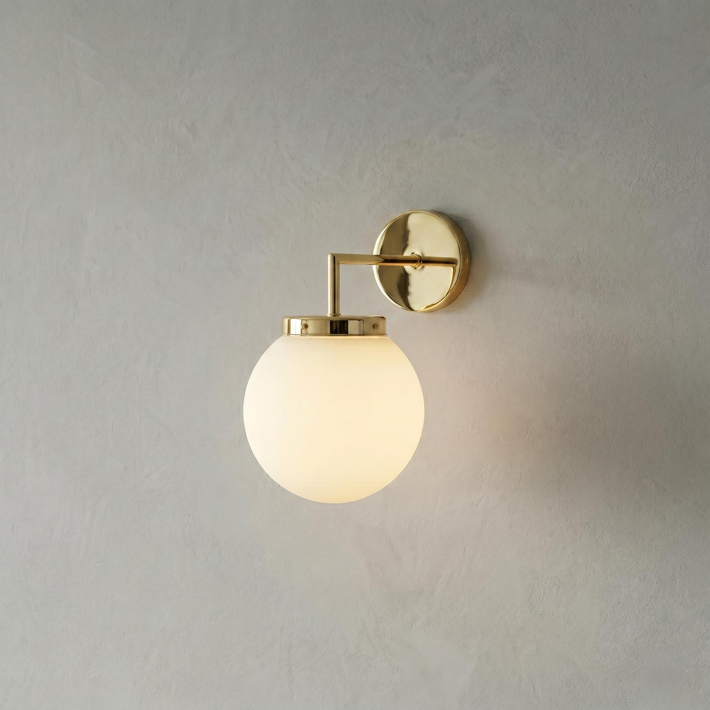 Modern Brass Wall Sconce, 6 Inch Opal Glass Globe Light, Minimalist Vanity Lamp