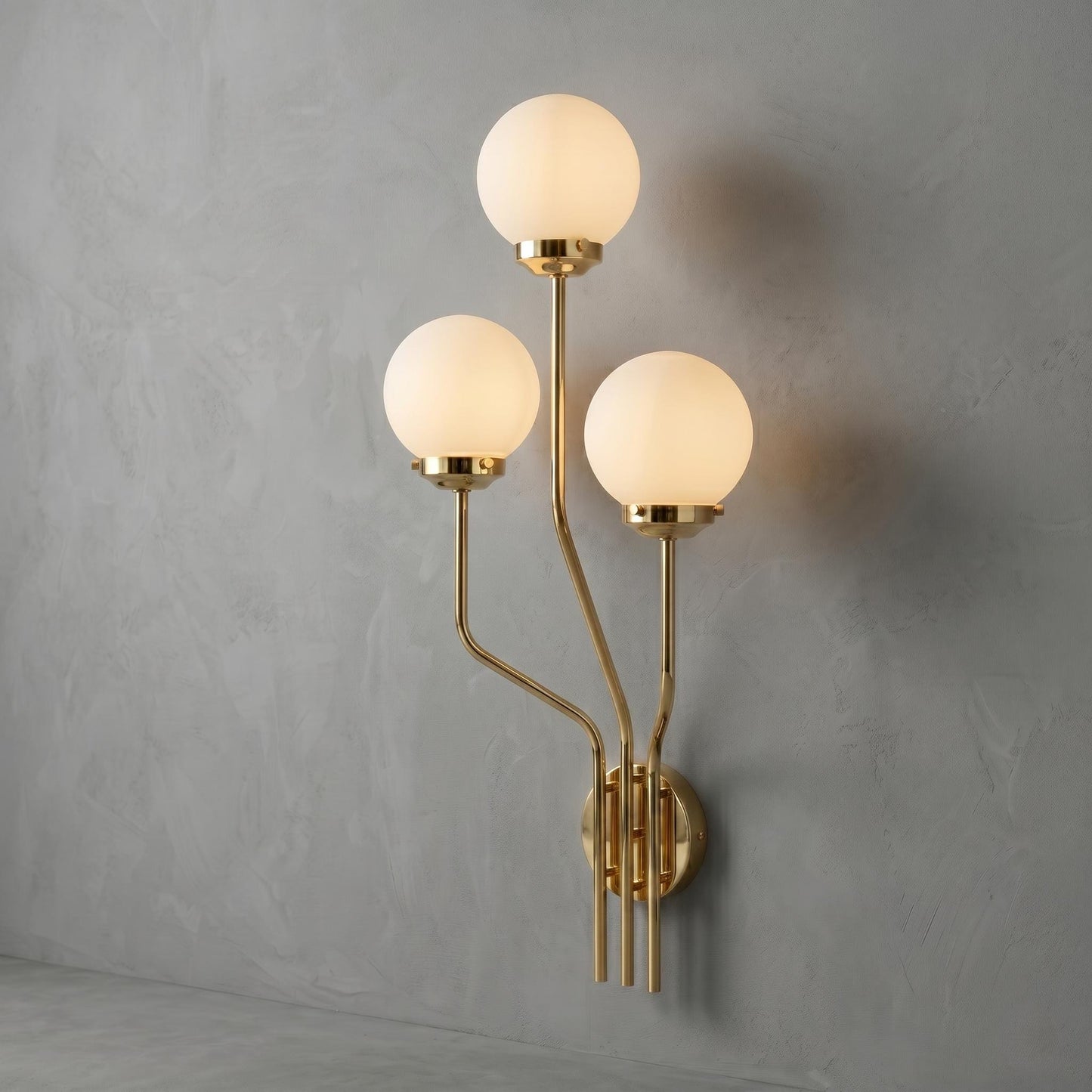 Vertical Brass Sconce – Frosted Glass Globe Wall Lamp – Mid Century Modern Lighting