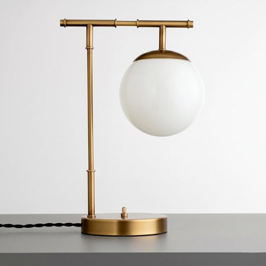 Modern Brass Globe Table Lamp – Frosted Glass Ball, Mid Century Desk Light