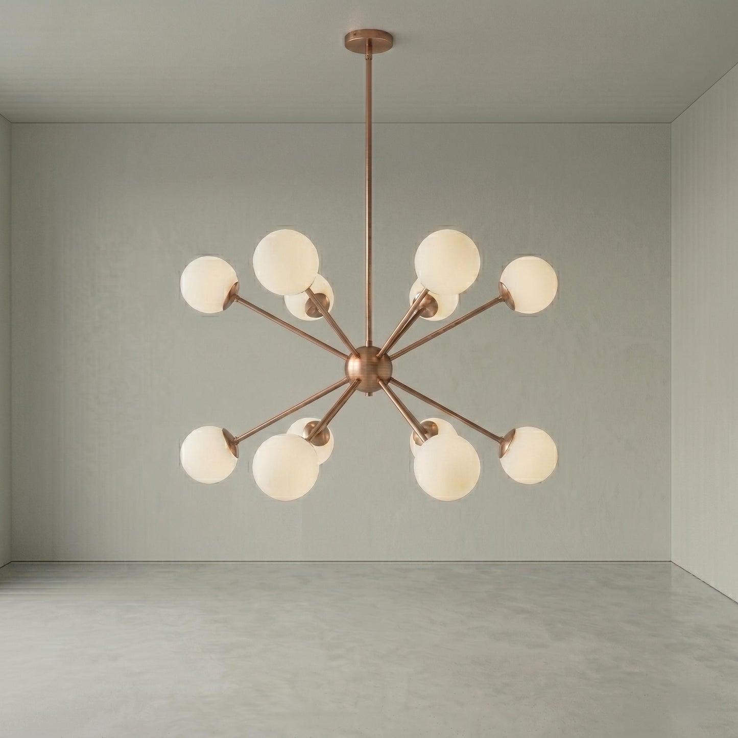 Sputnik Globe Chandelier, 12 Light Modern Chandelier, Mid Century Ceiling Light, Glass Globe Pendant, Brass Dining Room Chandelier