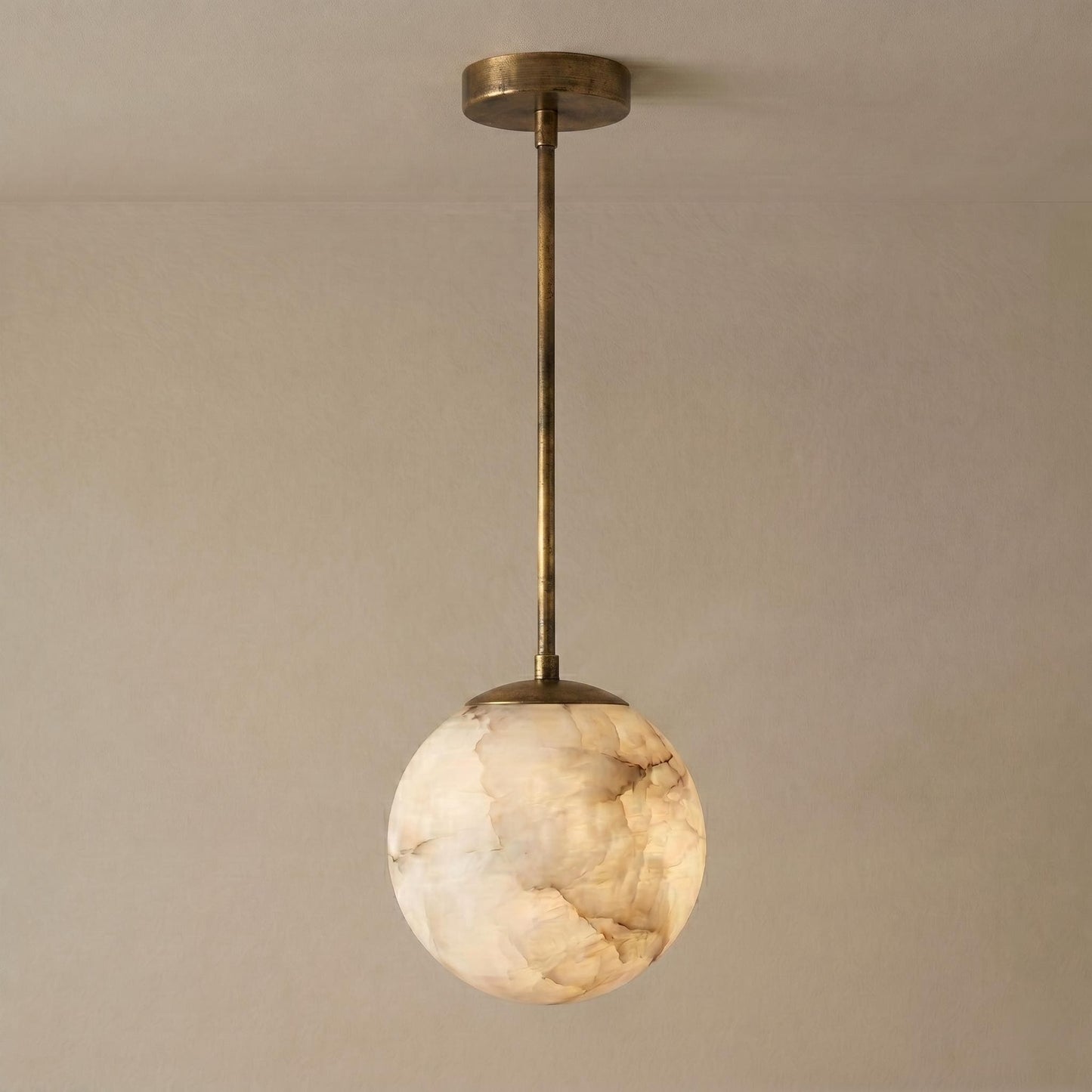 Alabaster Globe Pendant Light, Brass Hanging Lamp, Luxury Kitchen Island Lighting, Modern Stone Pendant, Custom Finish