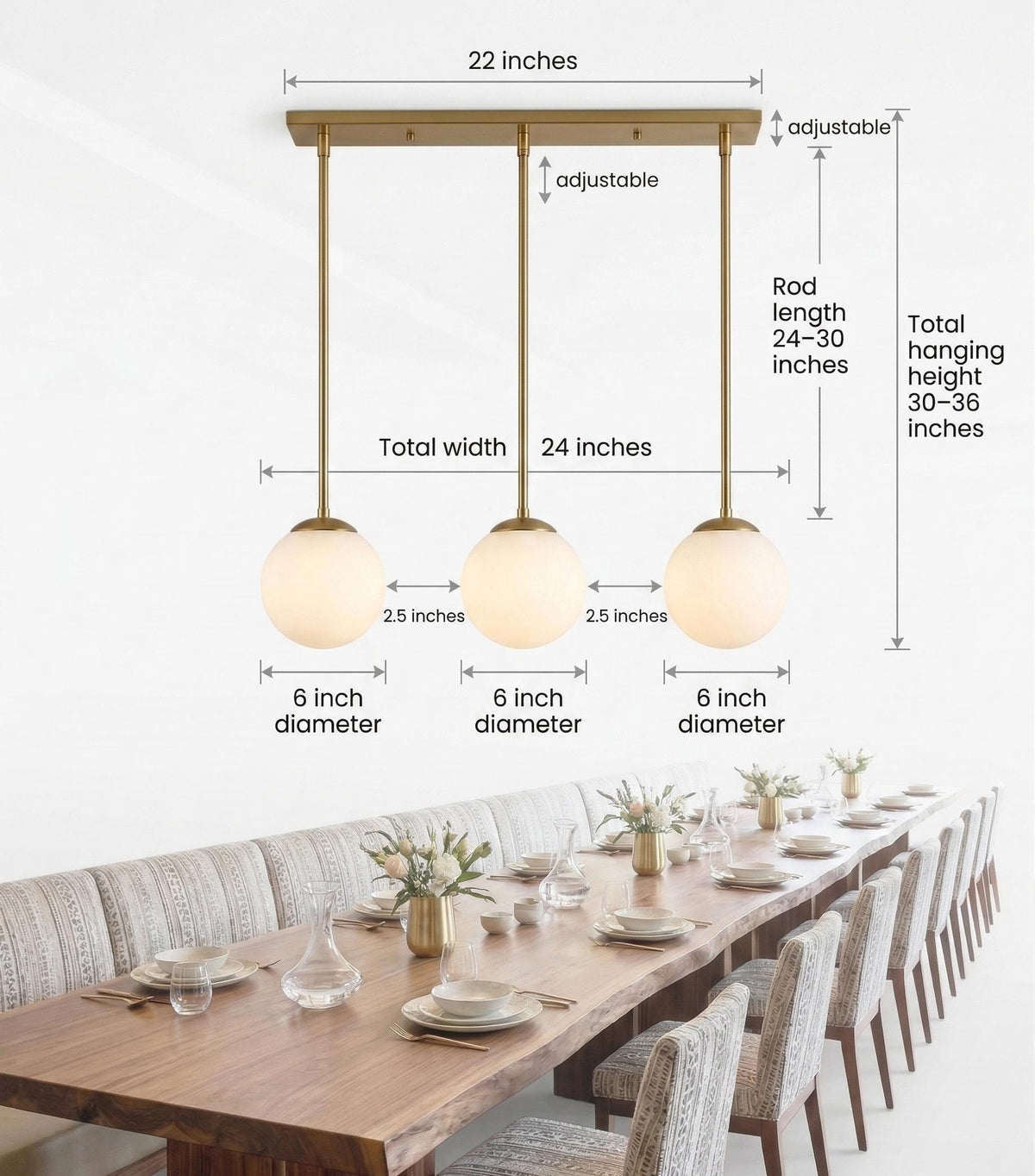 3 Globe Brass Pendant Light