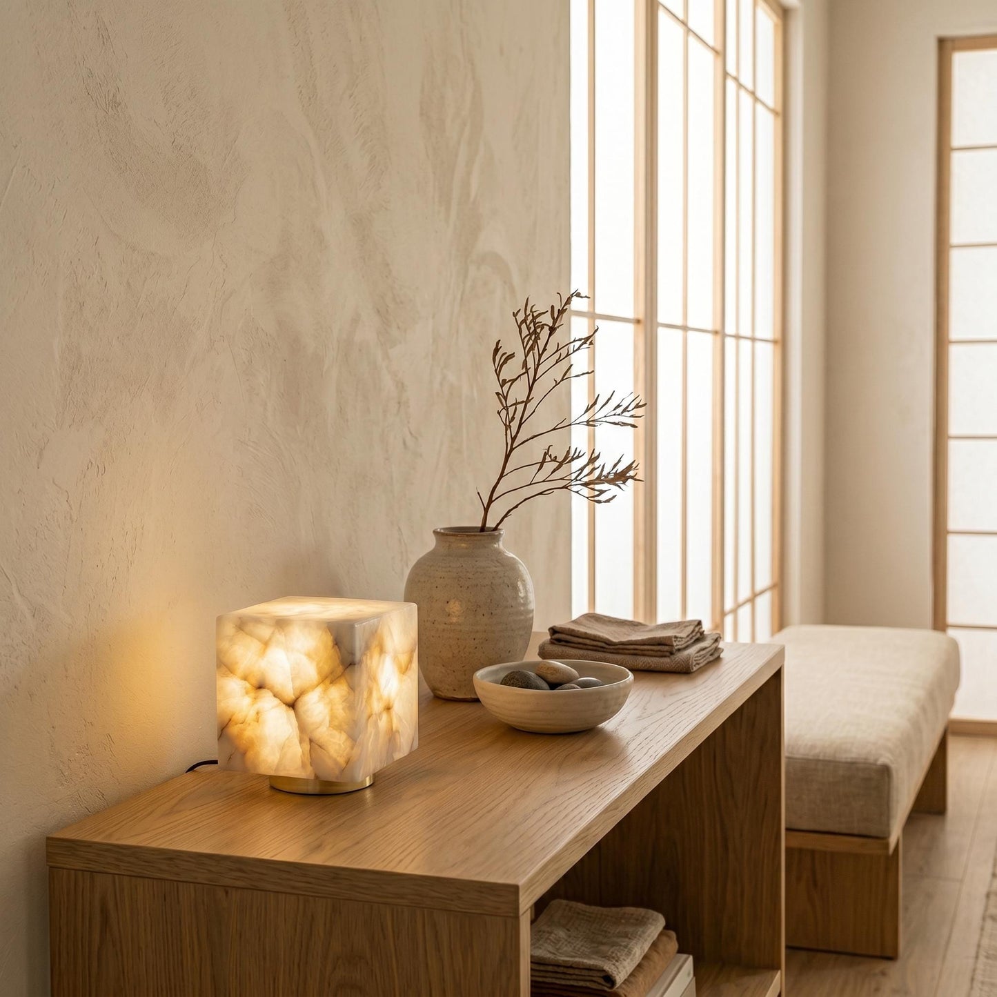 Alabaster Cube Lamp, Stone Table Lamp, Modern Marble Lamp, Luxury Bedside Lamp, Natural Alabaster Accent Light, Minimal Desk Lamp